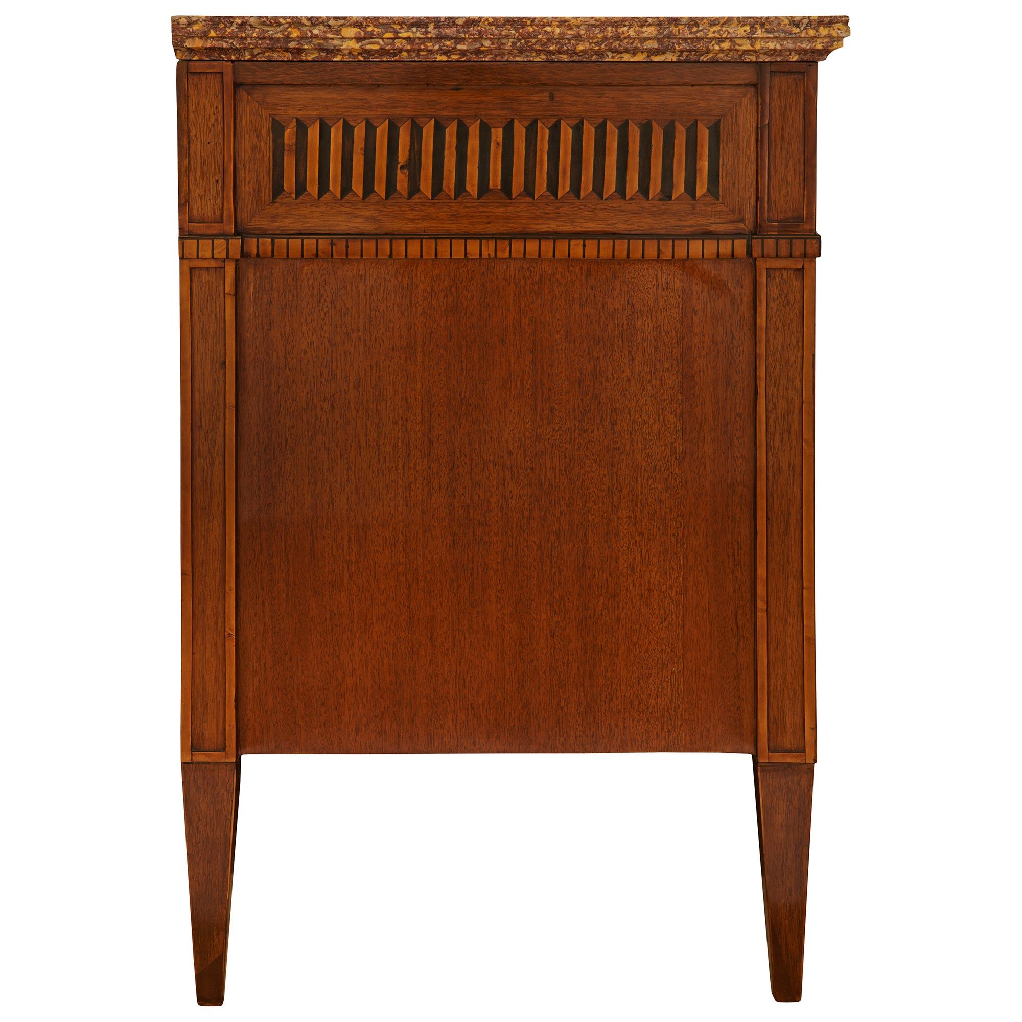 French Mahogany, Fruitwood and Brocatelle D' Espagne Marble Commode In Good Condition For Sale In West Palm Beach, FL