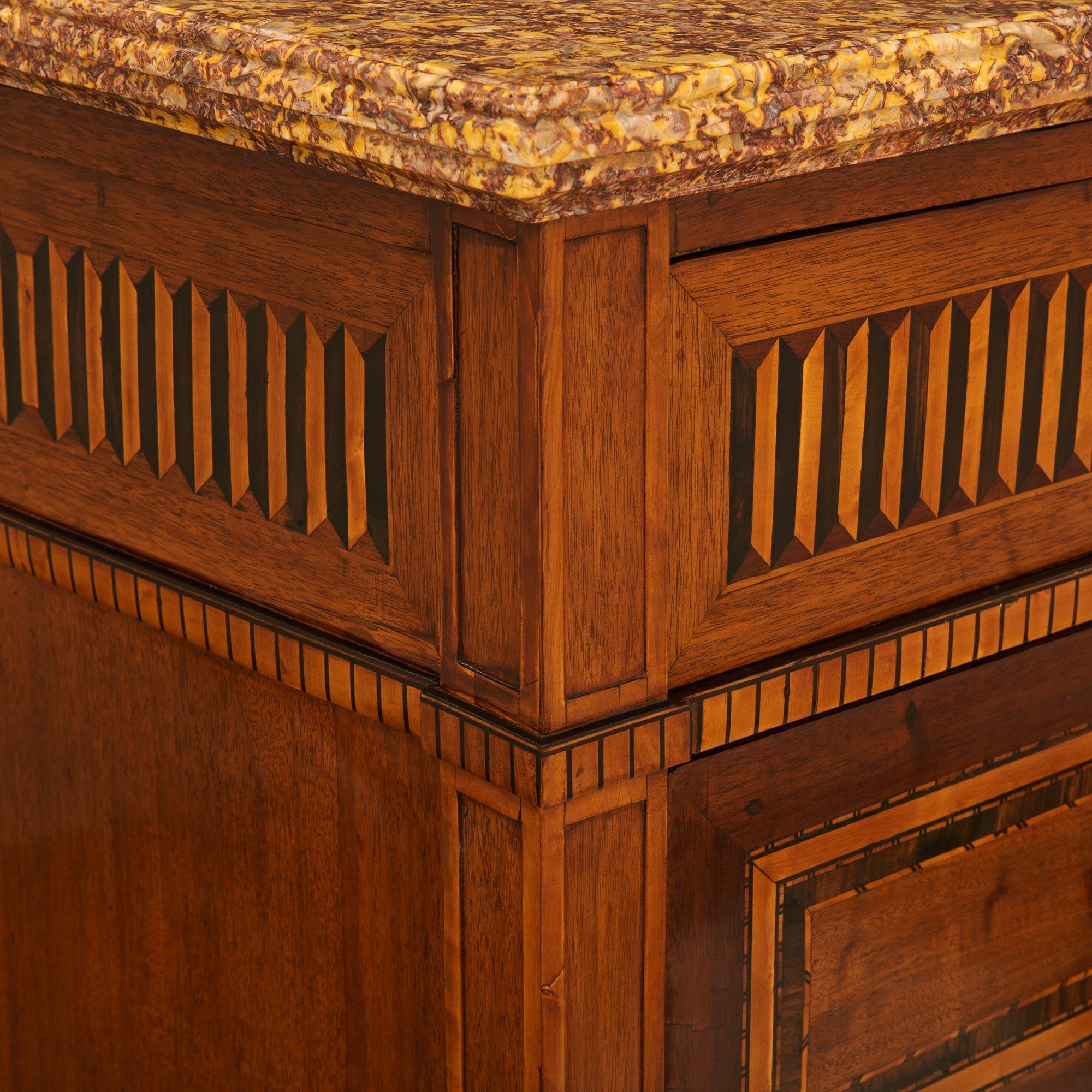 18th Century and Earlier French Mahogany, Fruitwood and Brocatelle D' Espagne Marble Commode For Sale
