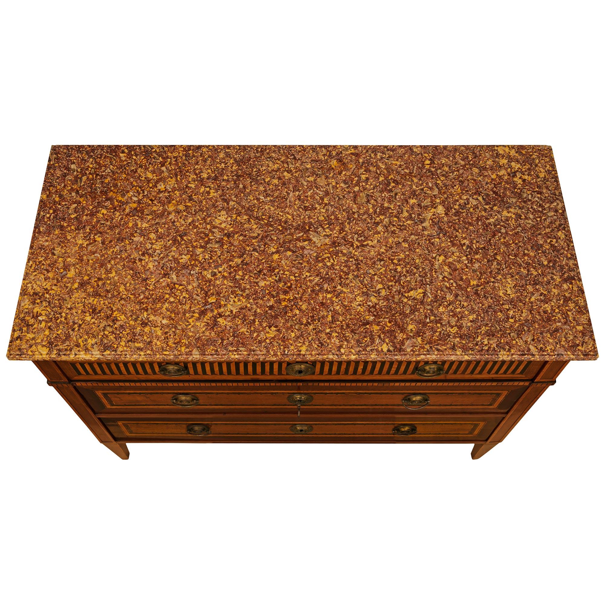 French Mahogany, Fruitwood and Brocatelle D' Espagne Marble Commode For Sale 3