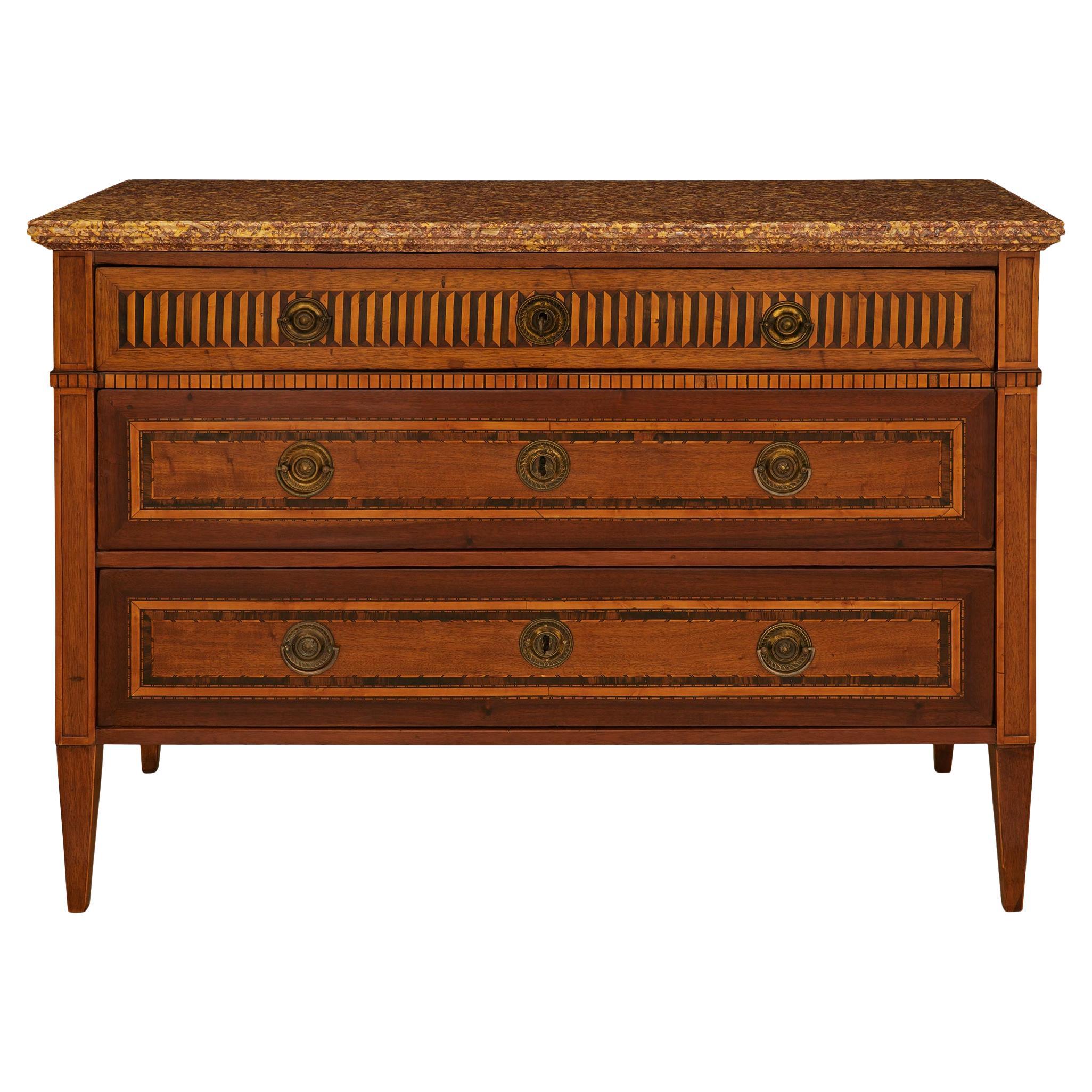 French Mahogany, Fruitwood and Brocatelle D' Espagne Marble Commode For Sale