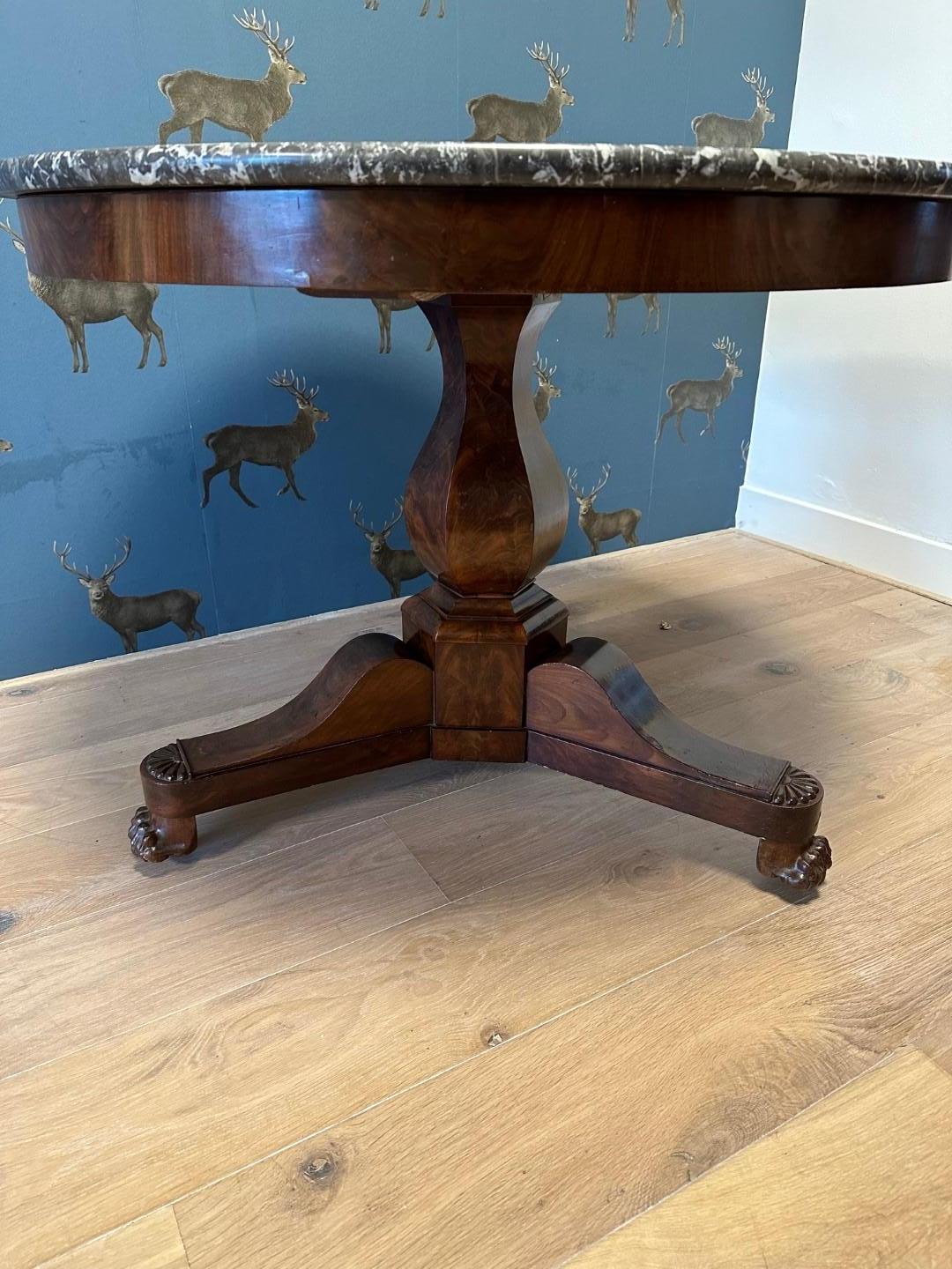 Mid-19th Century French mahogany gueridon table with marble top For Sale