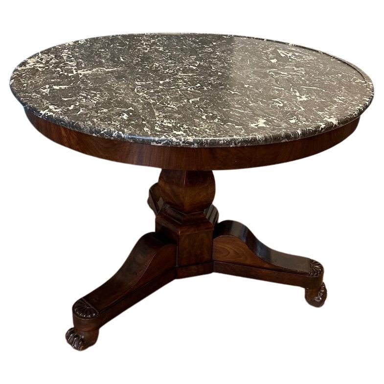 French mahogany gueridon table with marble top For Sale