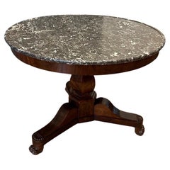 Antique French mahogany gueridon table with marble top