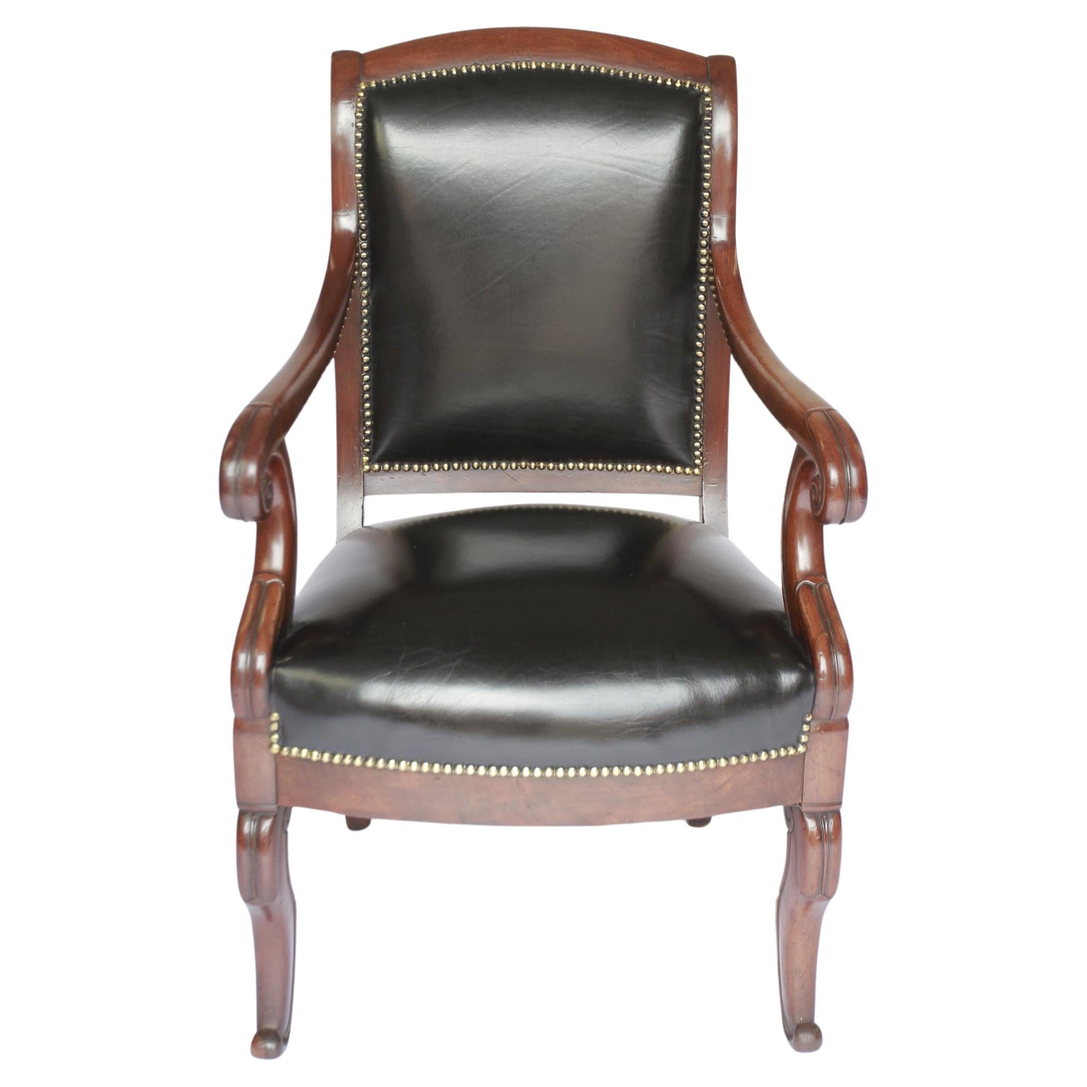 French Mahogany & leather  Library chair Circa 1820s