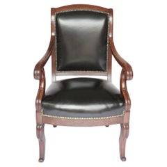 Caoba francesa y cuero  Silla de biblioteca Circa 1820s