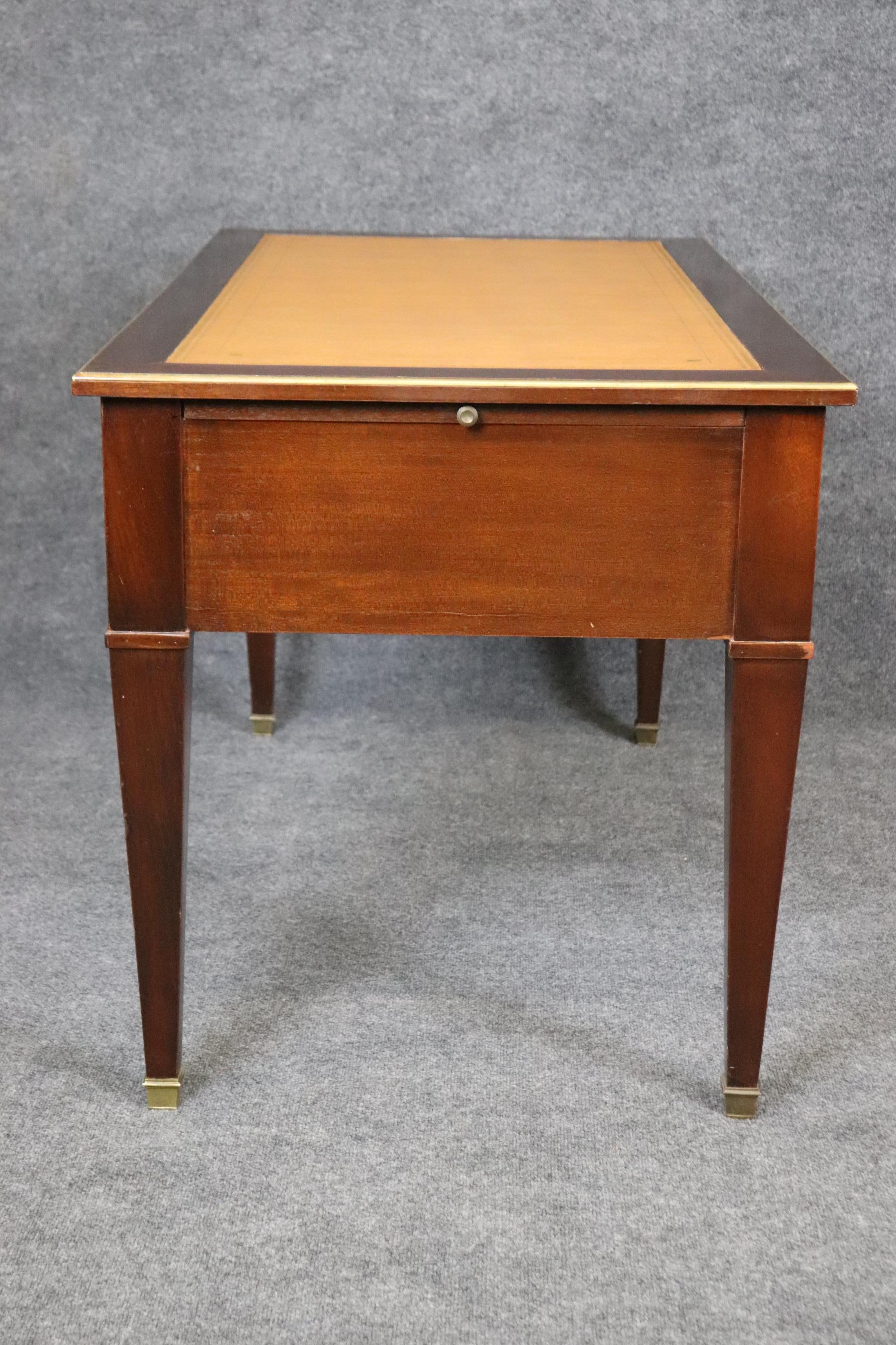 Bronze French Mahogany Leather Top Directoire Writing Desk with Pull Out Trays For Sale