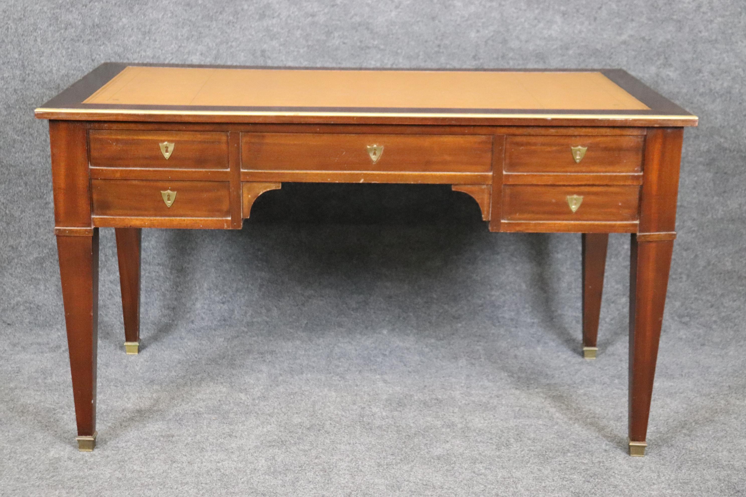 French Mahogany Leather Top Directoire Writing Desk with Pull Out Trays For Sale 1