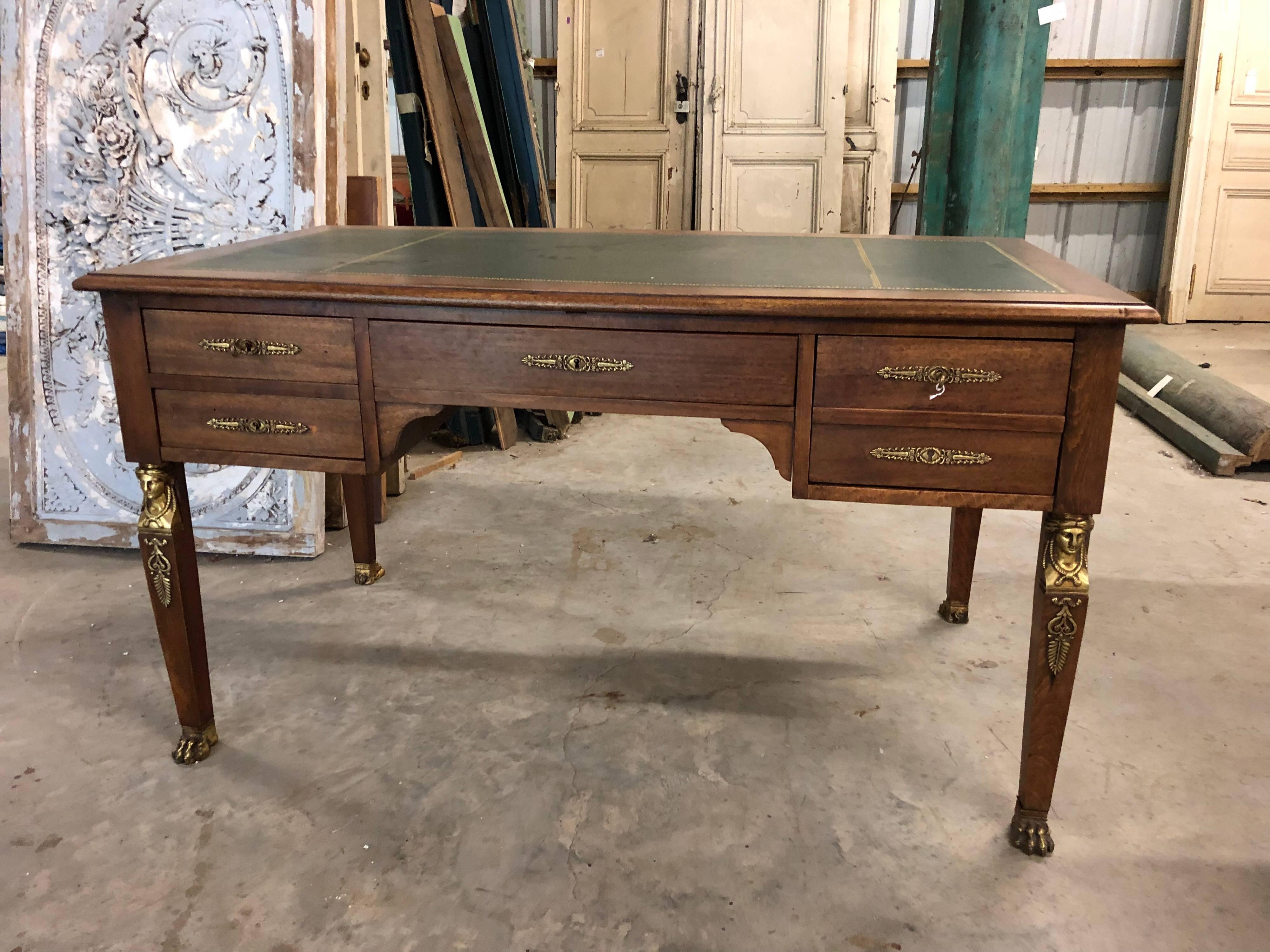 20th Century French Mahogany Leather Top Neoclassical Desk or Bureau Plat