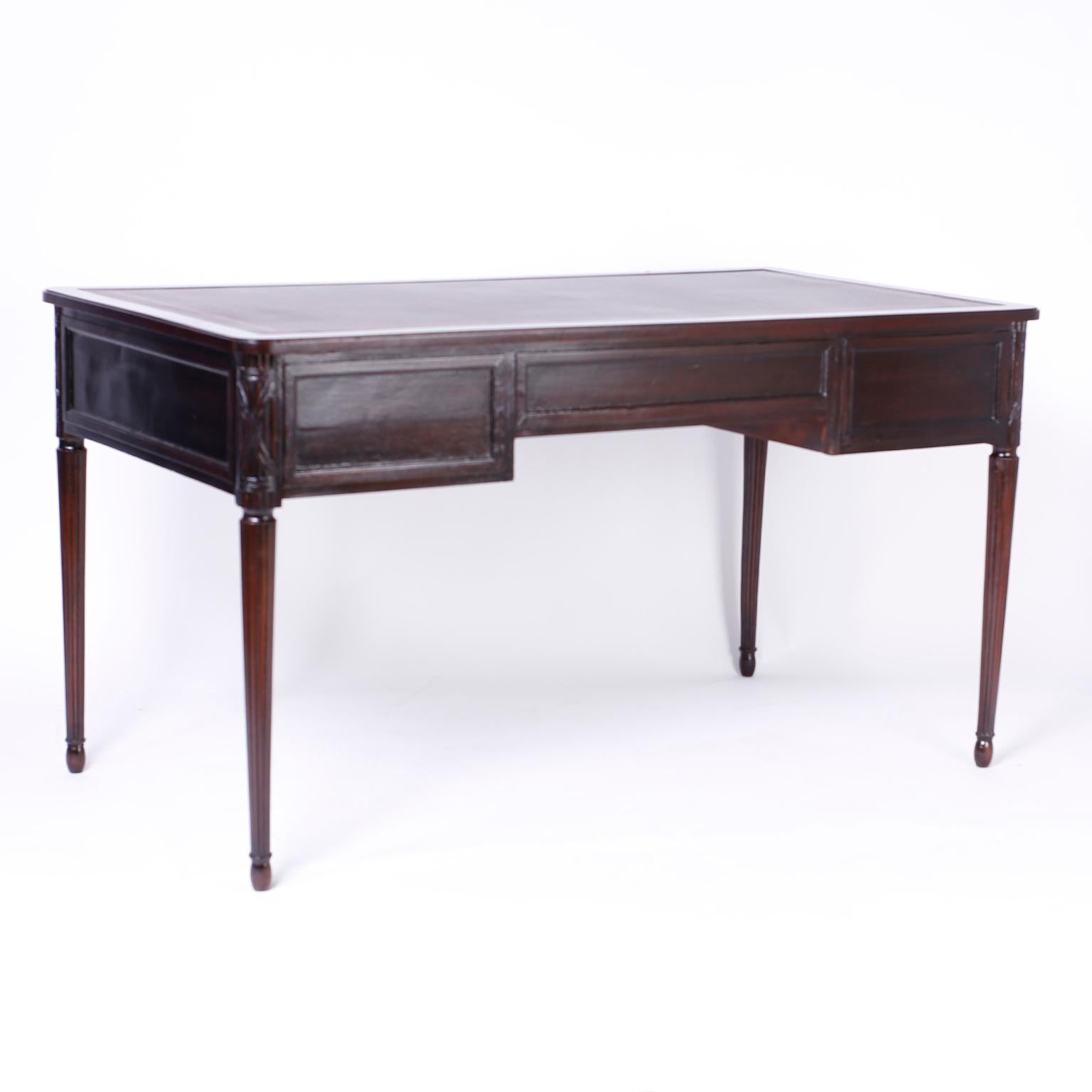 19th Century French Mahogany Leather Top Writing Desk or Bureau Palt