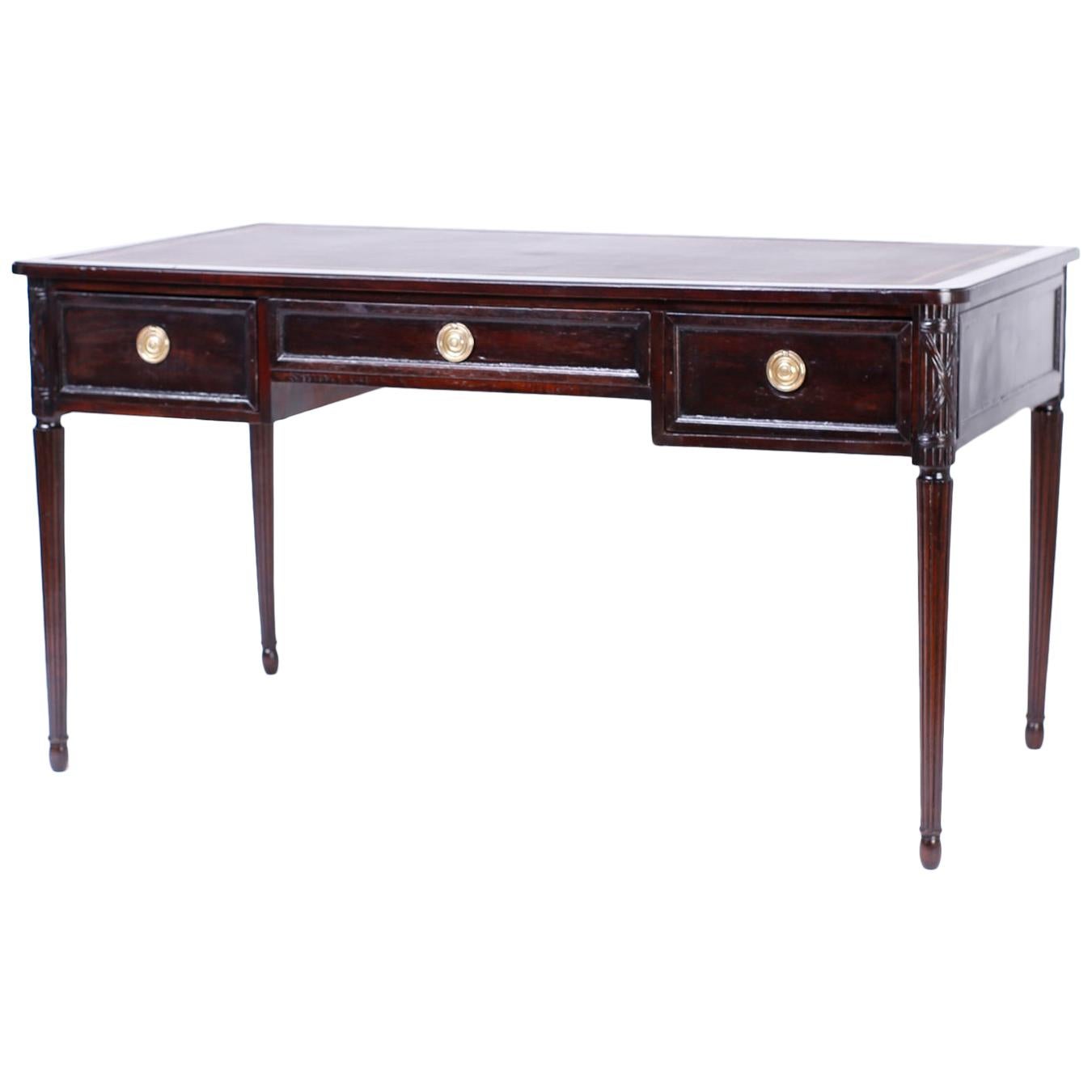 French Mahogany Leather Top Writing Desk or Bureau Palt