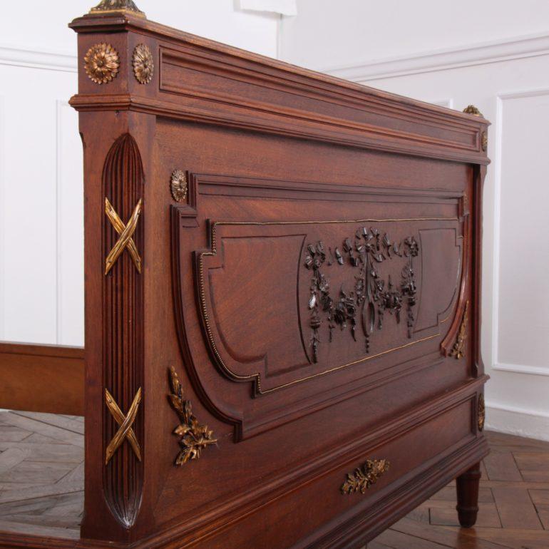 Hand-Carved French Mahogany Louis XVI Style Bed