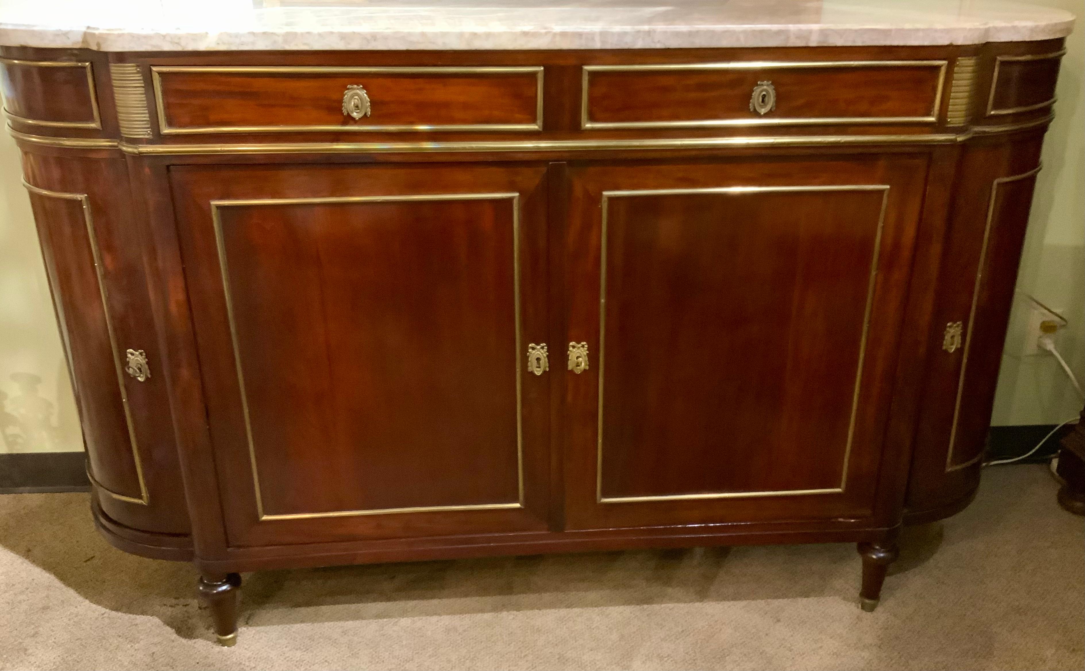 French Mahogany Louis XVI-Style Buffet, 19th Century with Gilt Accents In Good Condition In Houston, TX