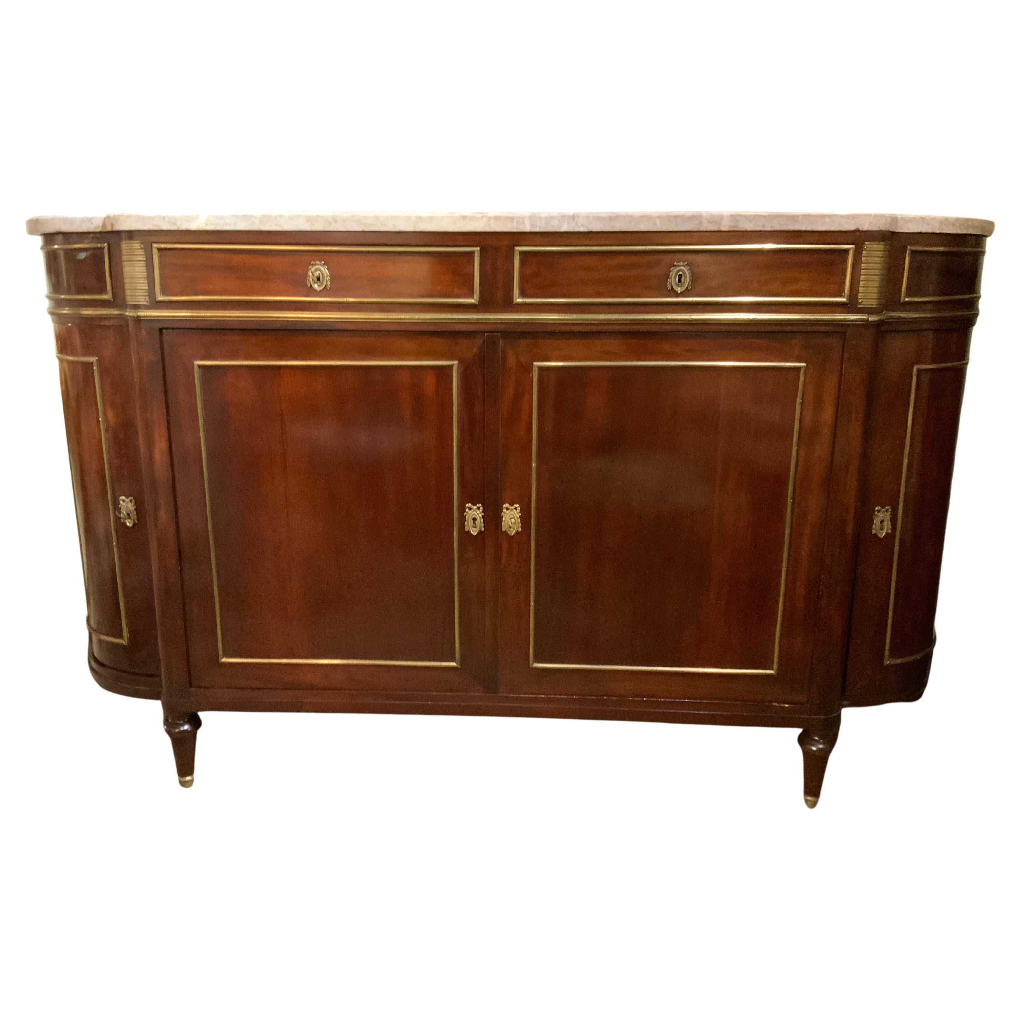 French Mahogany Louis XVI-Style Buffet, 19th Century with Gilt Accents