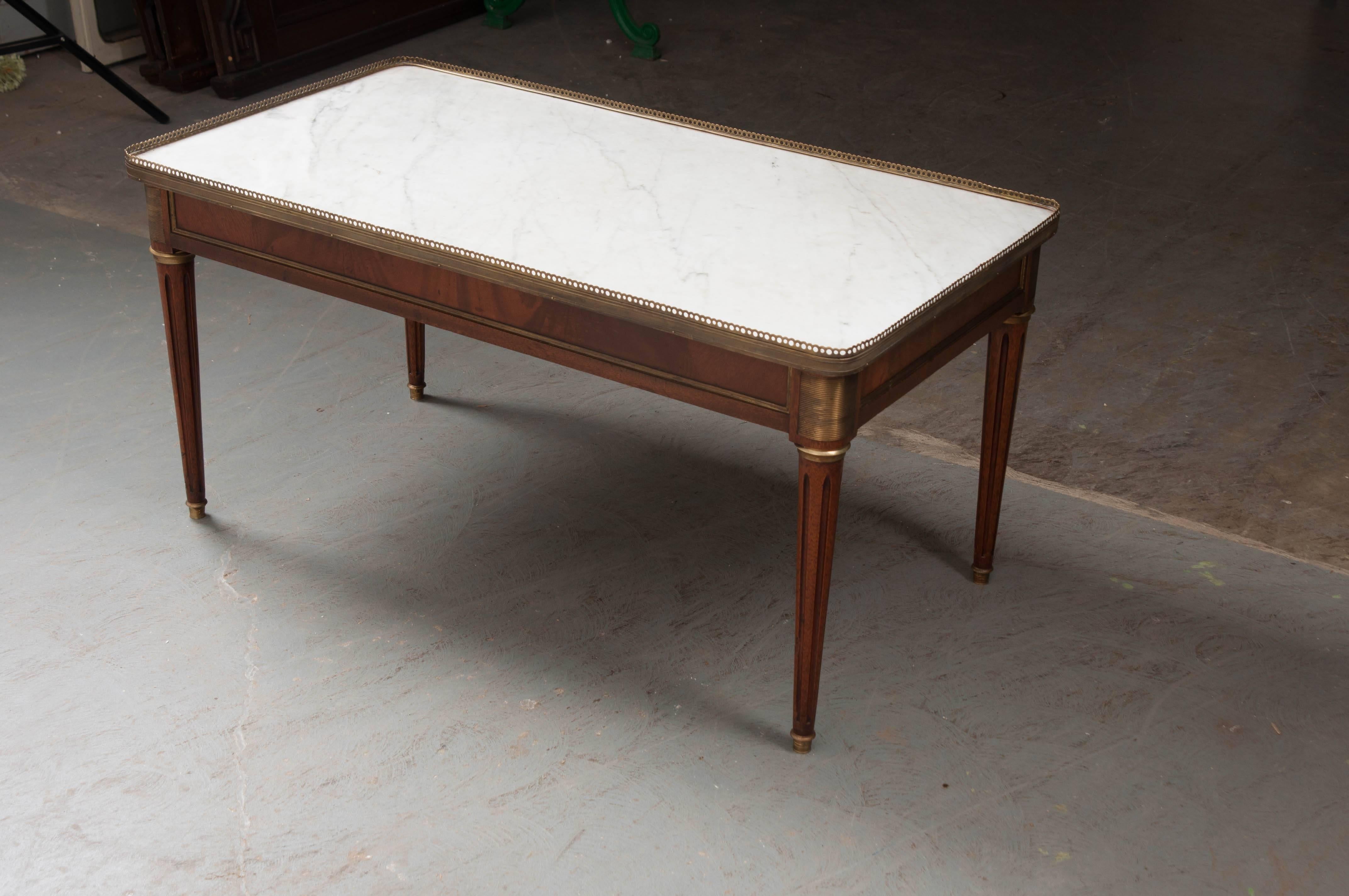French Mahogany Louis XVI Style Coffee Table with Marble Top 2