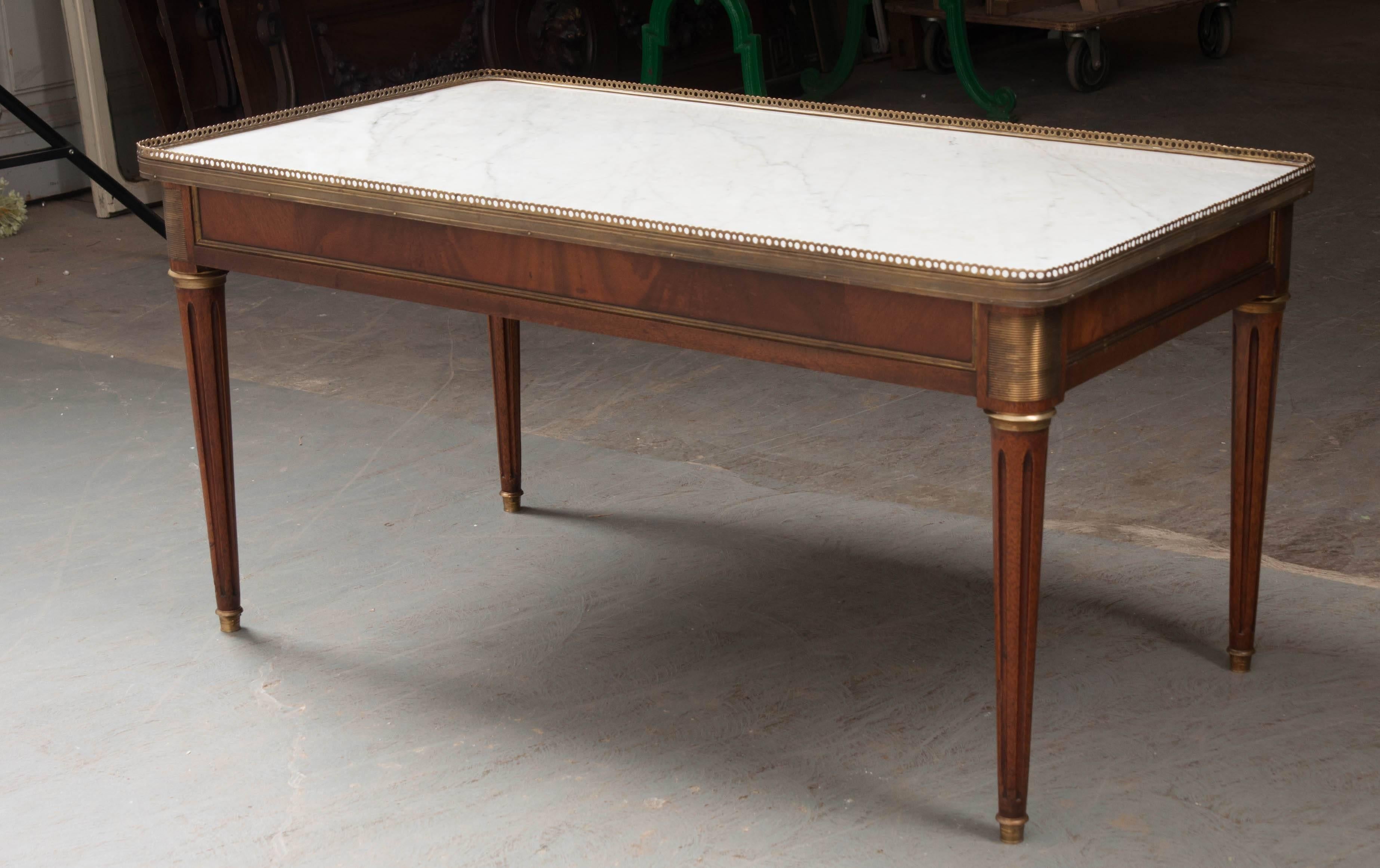 French Mahogany Louis XVI Style Coffee Table with Marble Top 3