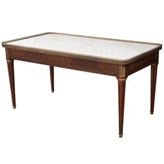 Antique French Mahogany Louis XVI Style Coffee Table with Marble Top