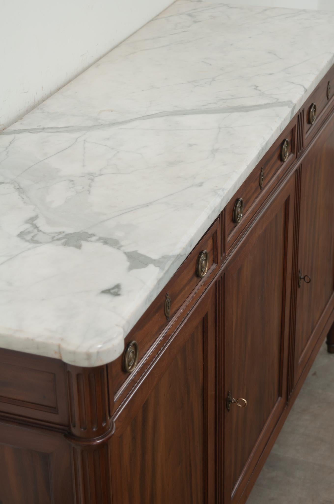 French Mahogany Louis XVI Style Marble Top Enfilade 1