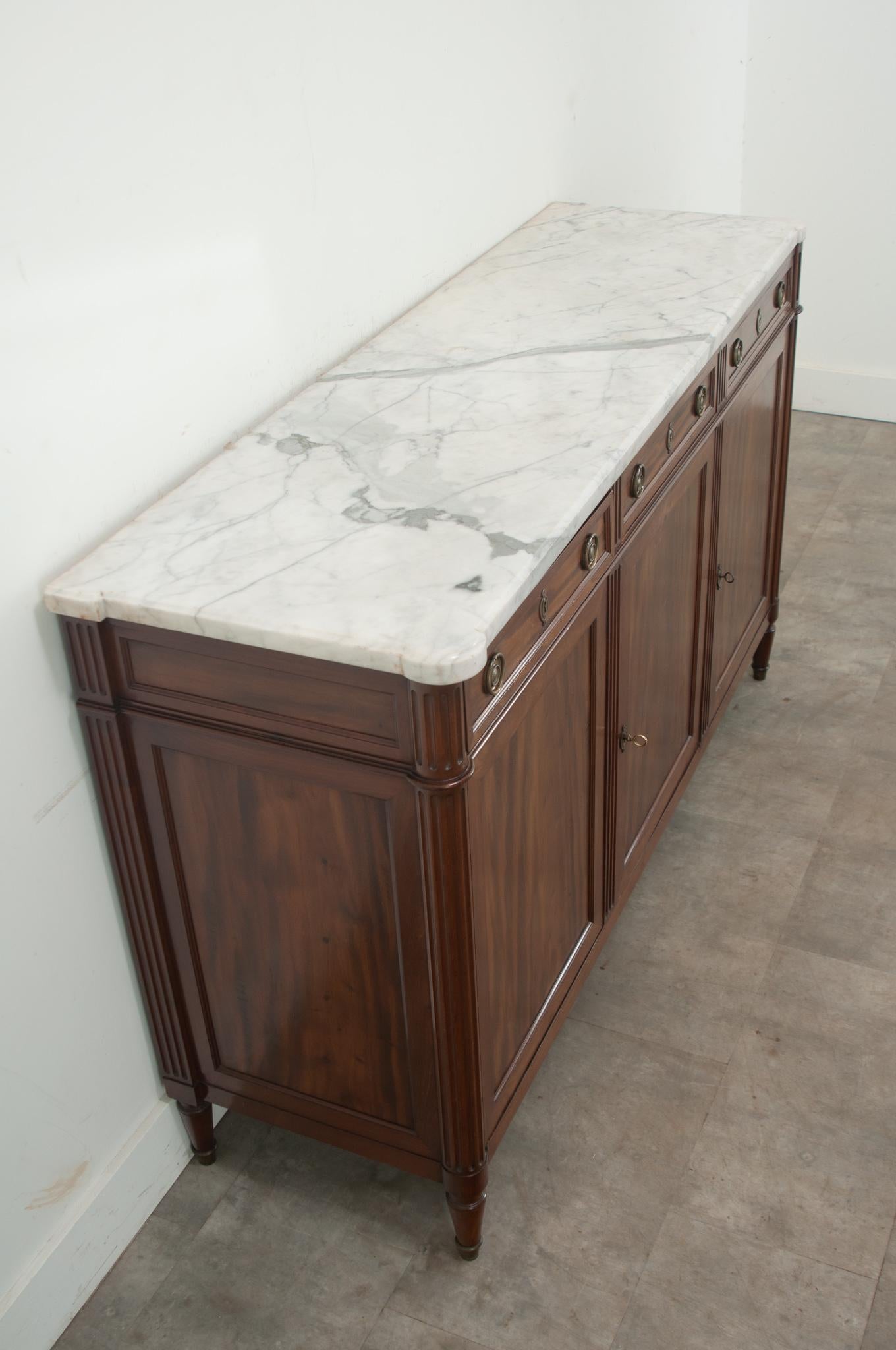 French Mahogany Louis XVI Style Marble Top Enfilade 2