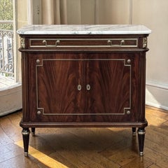 French Mahogany Louis XVI Style Two-Door Buffet with Carrara Marble Top