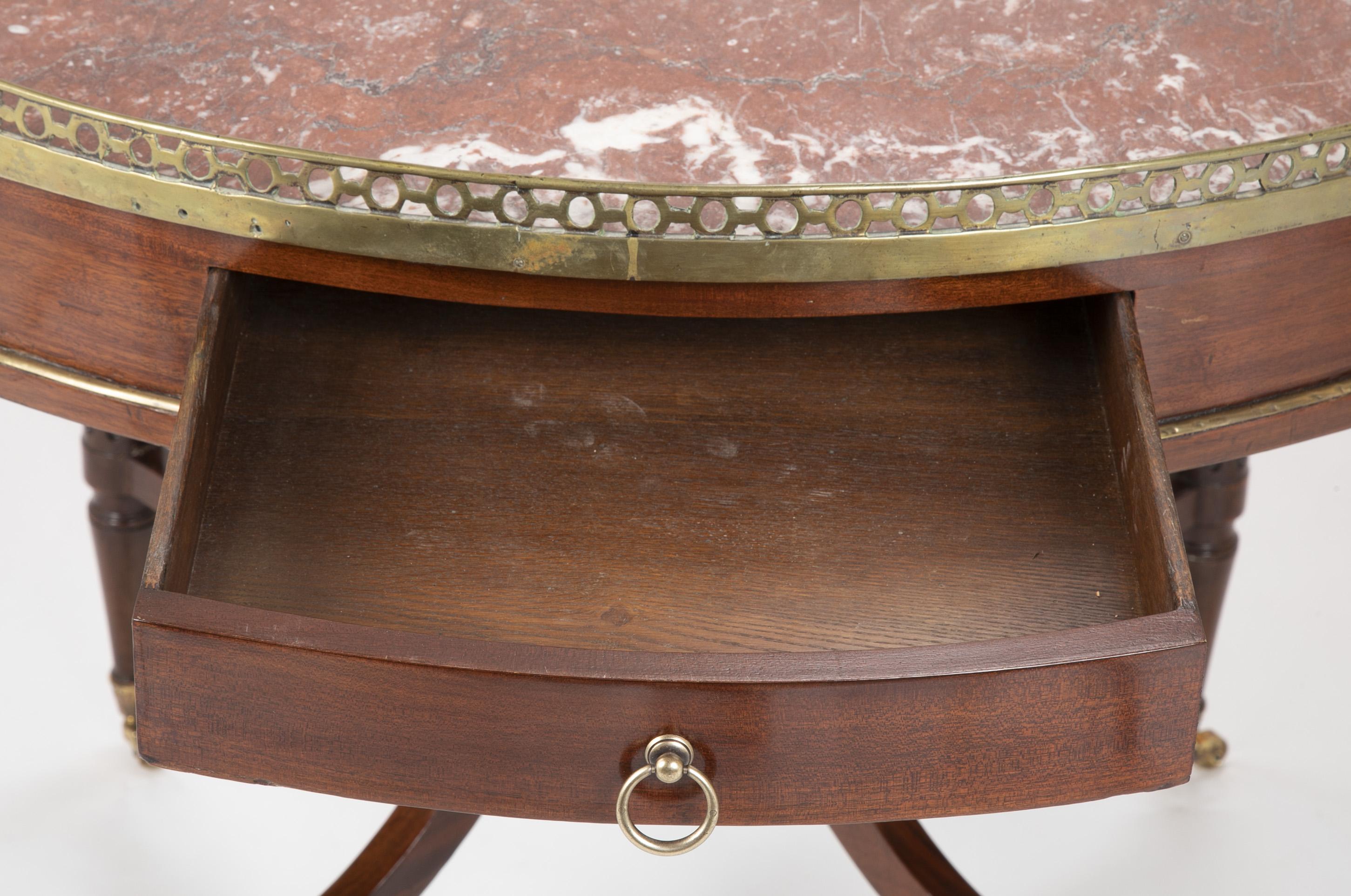 French Mahogany Games Table with Marble Top and Brass Gallery 9