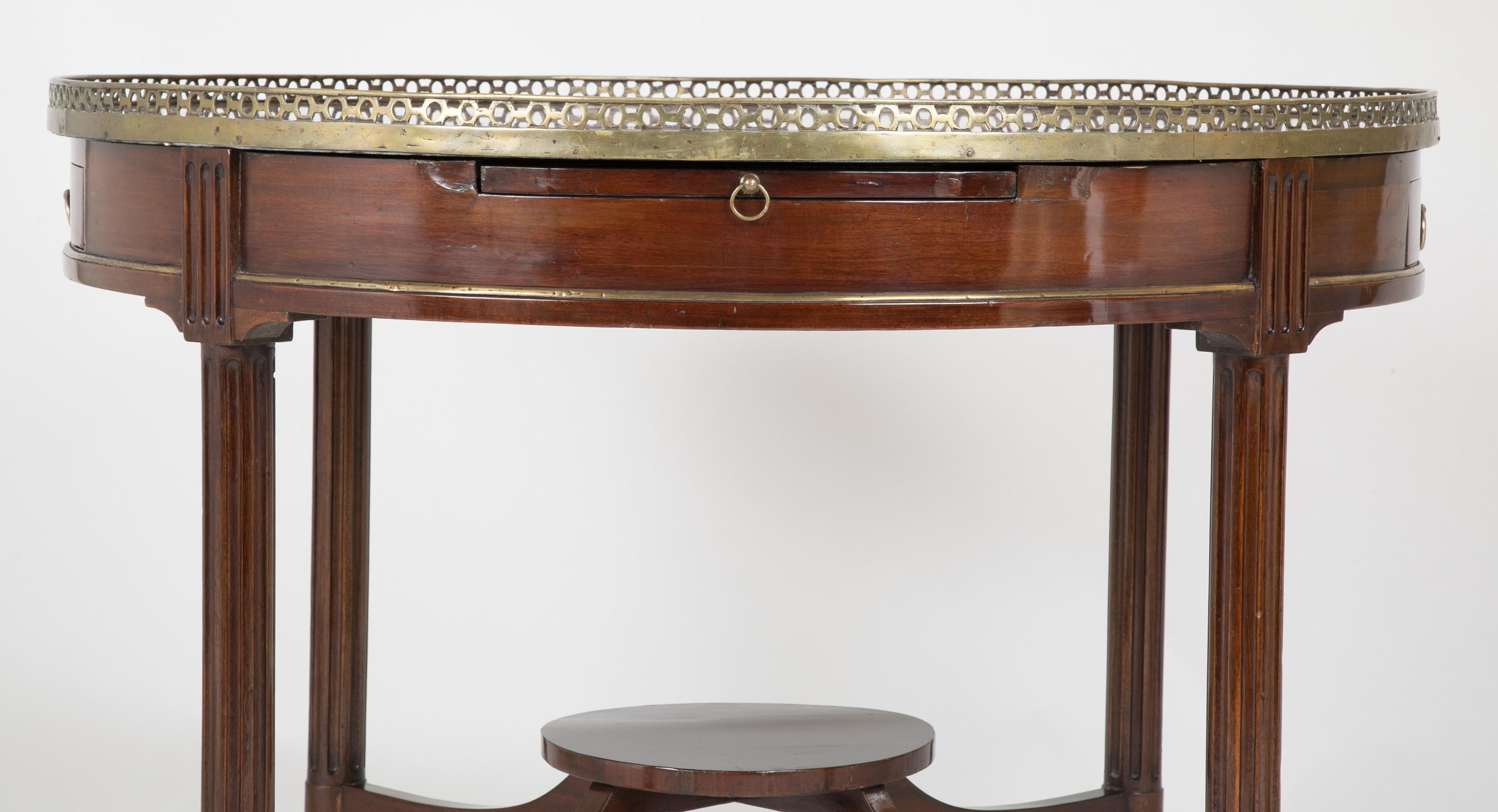 Carved French Mahogany Games Table with Marble Top and Brass Gallery