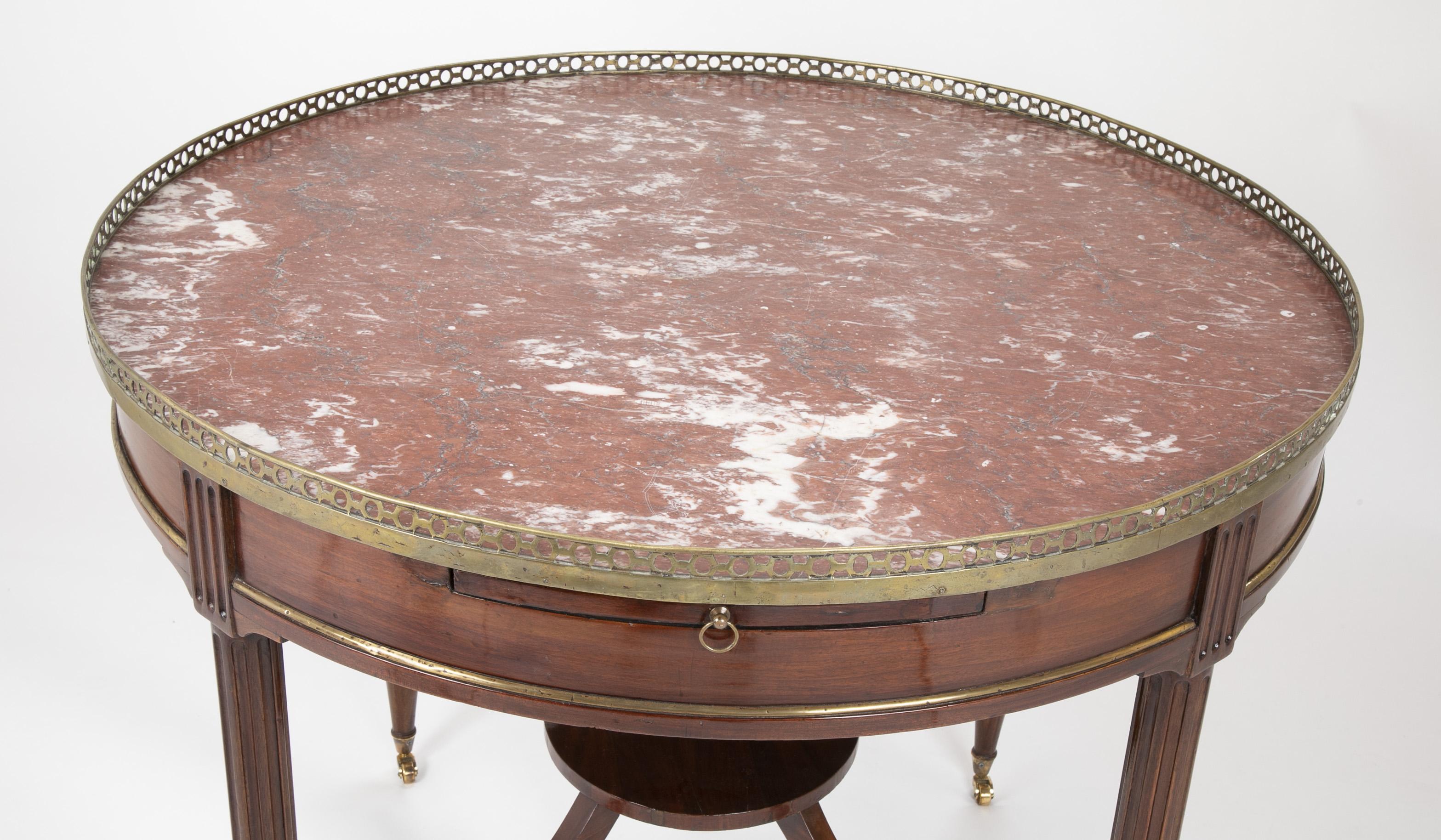 French Mahogany Games Table with Marble Top and Brass Gallery In Good Condition In Stamford, CT