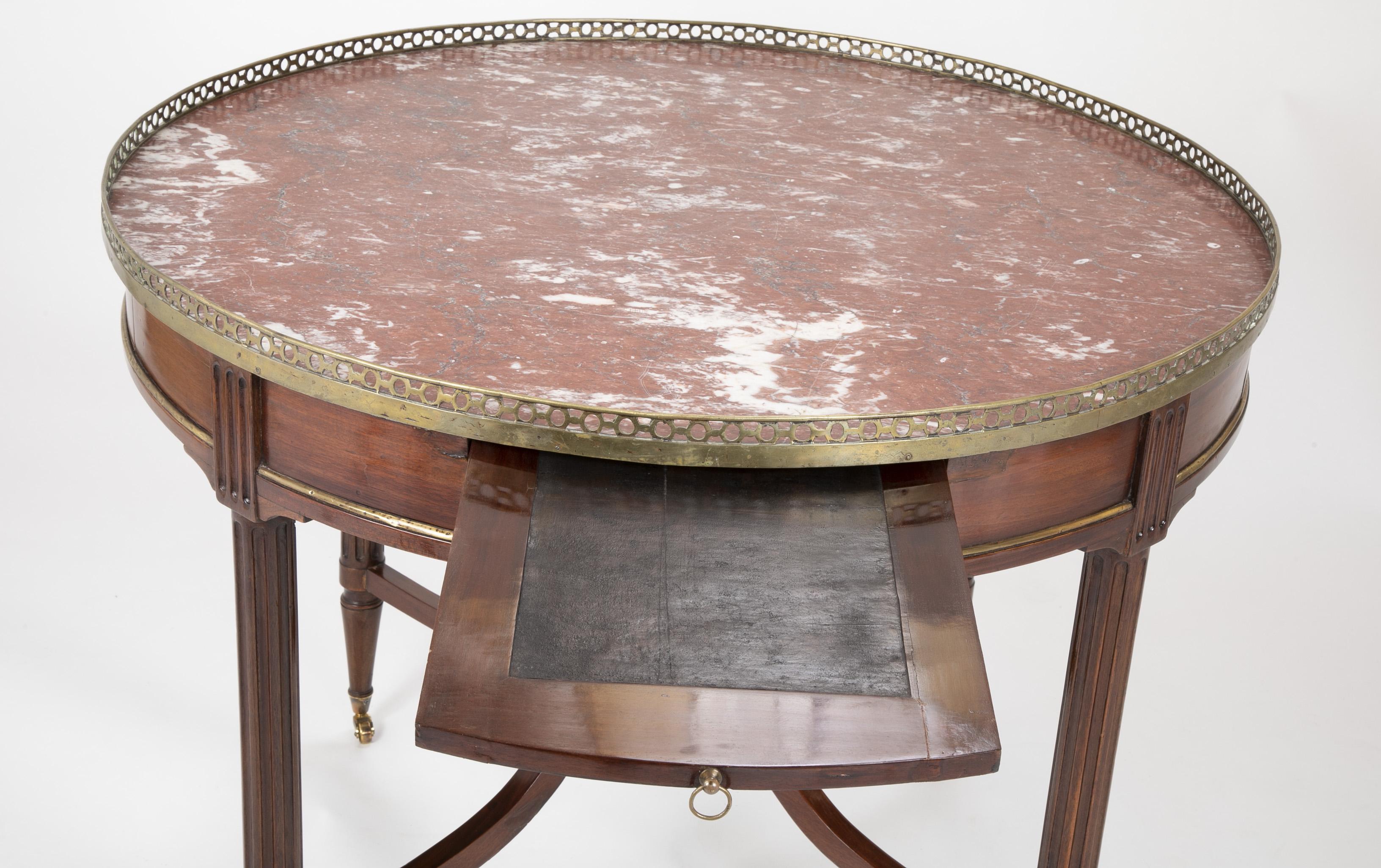 19th Century French Mahogany Games Table with Marble Top and Brass Gallery