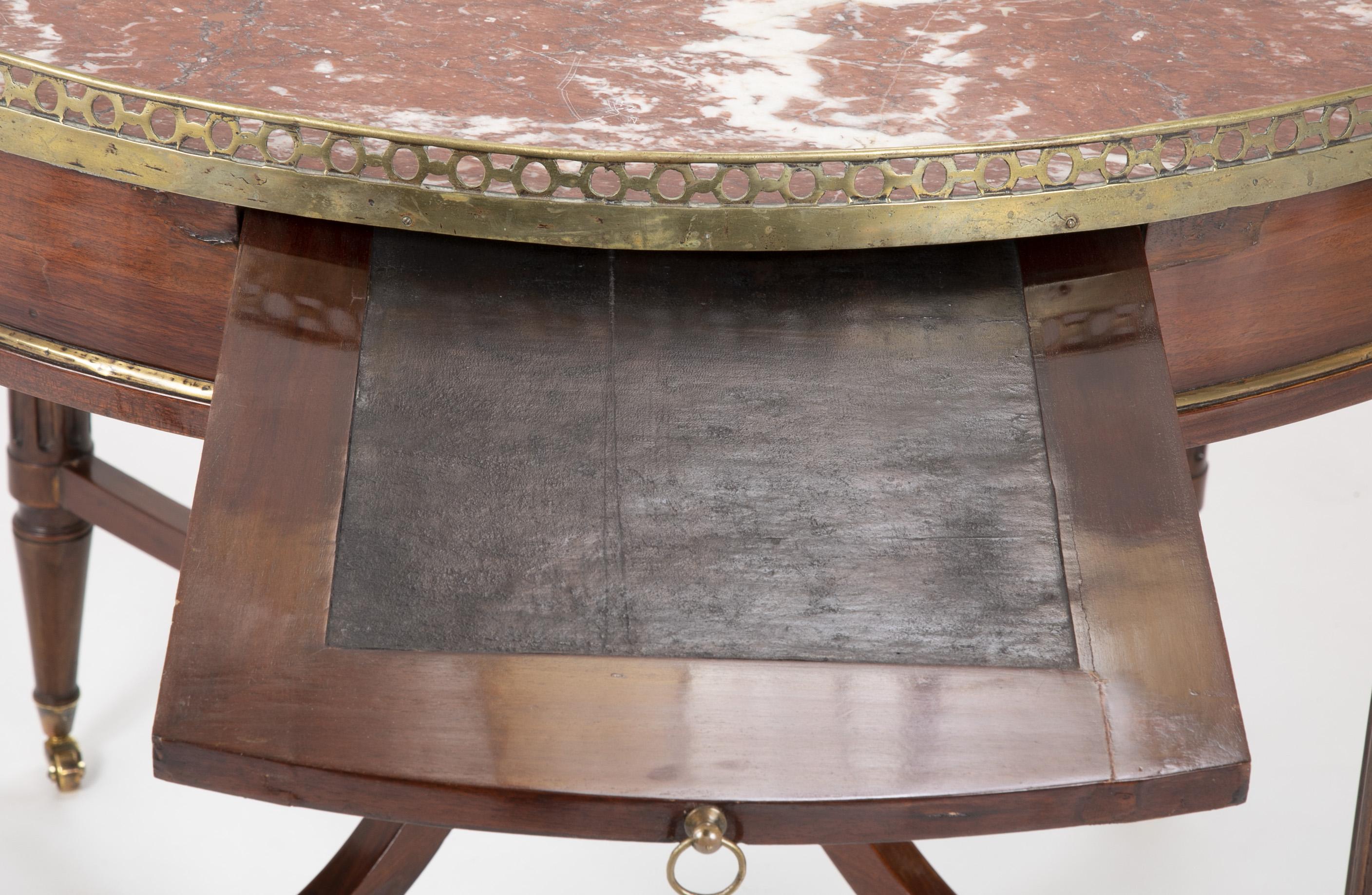 French Mahogany Games Table with Marble Top and Brass Gallery 1