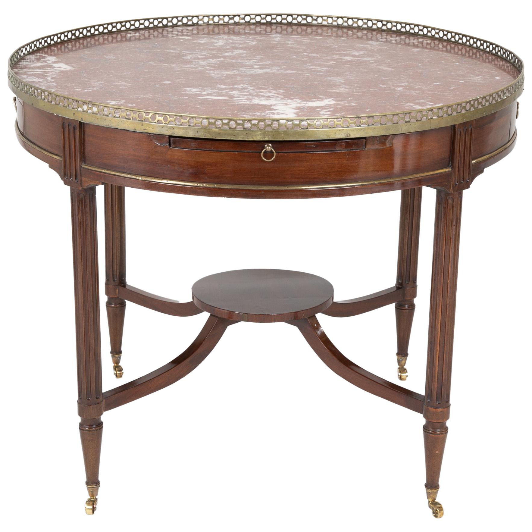 French Mahogany Games Table with Marble Top and Brass Gallery