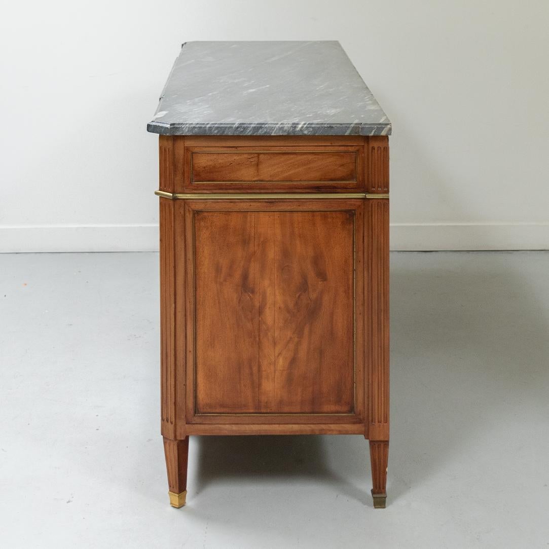 Brass French Mahogany Marble-Top Buffet