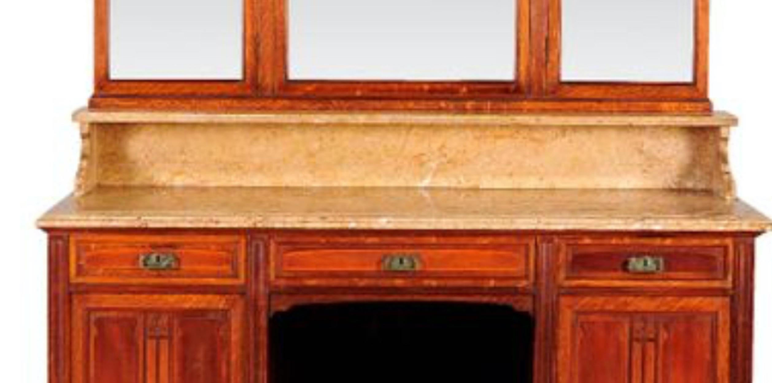 Art Deco French Mahogany Marble Top Buffet with Mirror Maison Koenig, Liège, 1895 For Sale