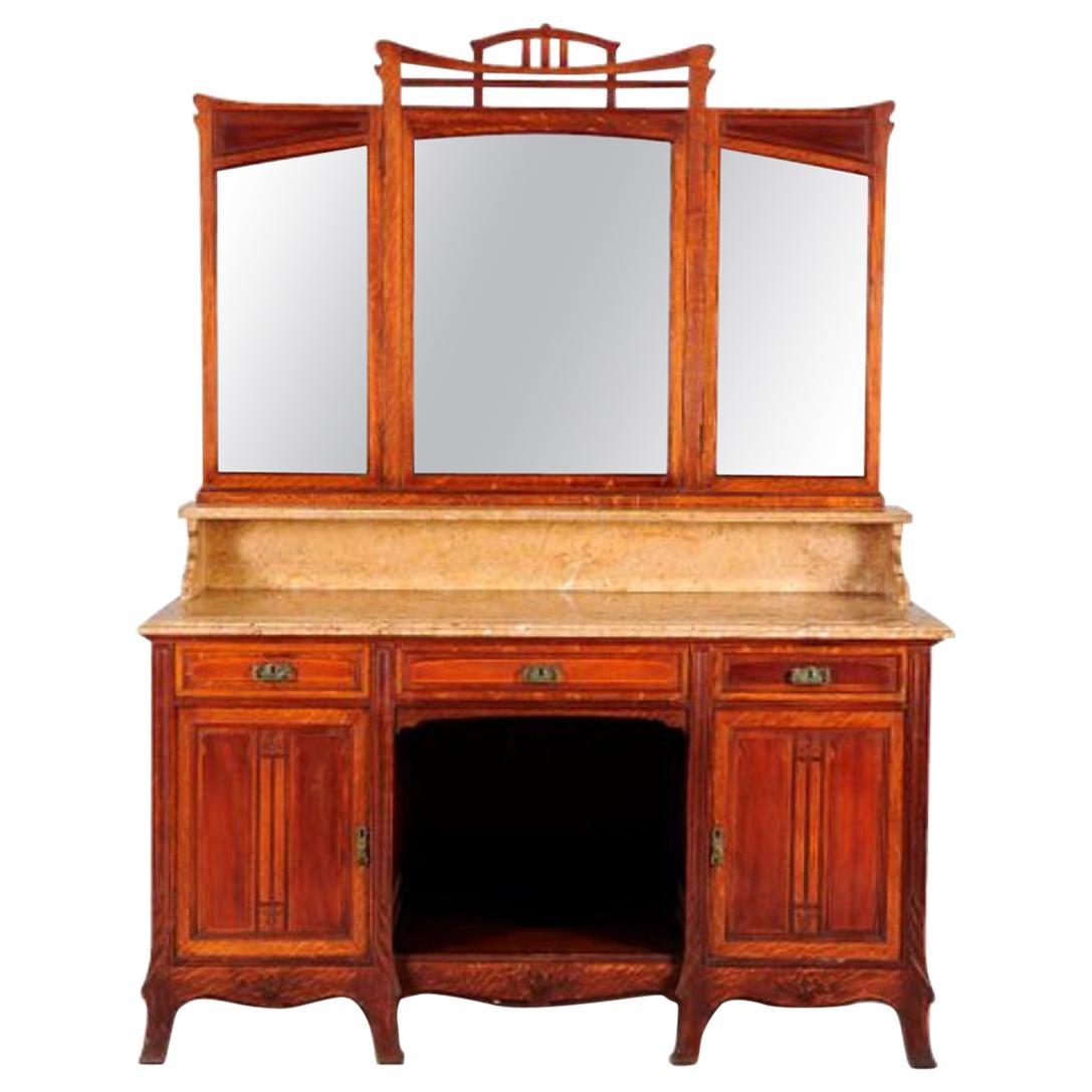 French Mahogany Marble Top Buffet with Mirror Maison Koenig, Liège, 1895