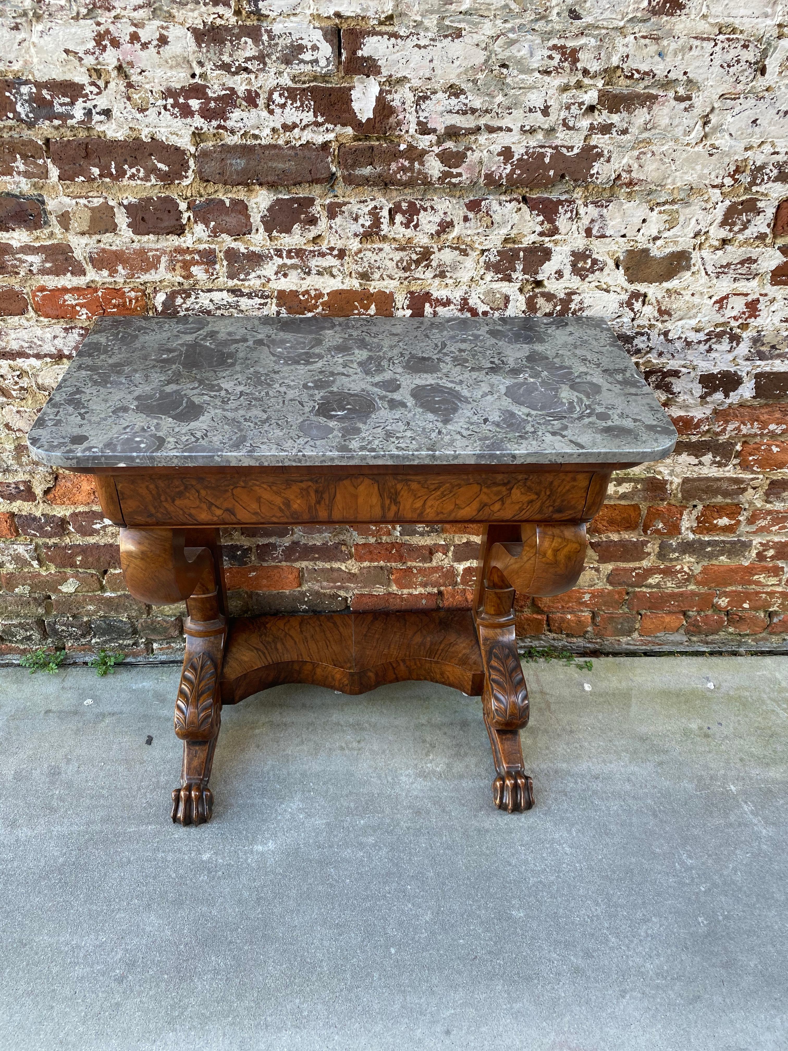 French Mahogany Marble Top Console Table with Paw Feet Mid 19th Century In Good Condition In Charleston, SC