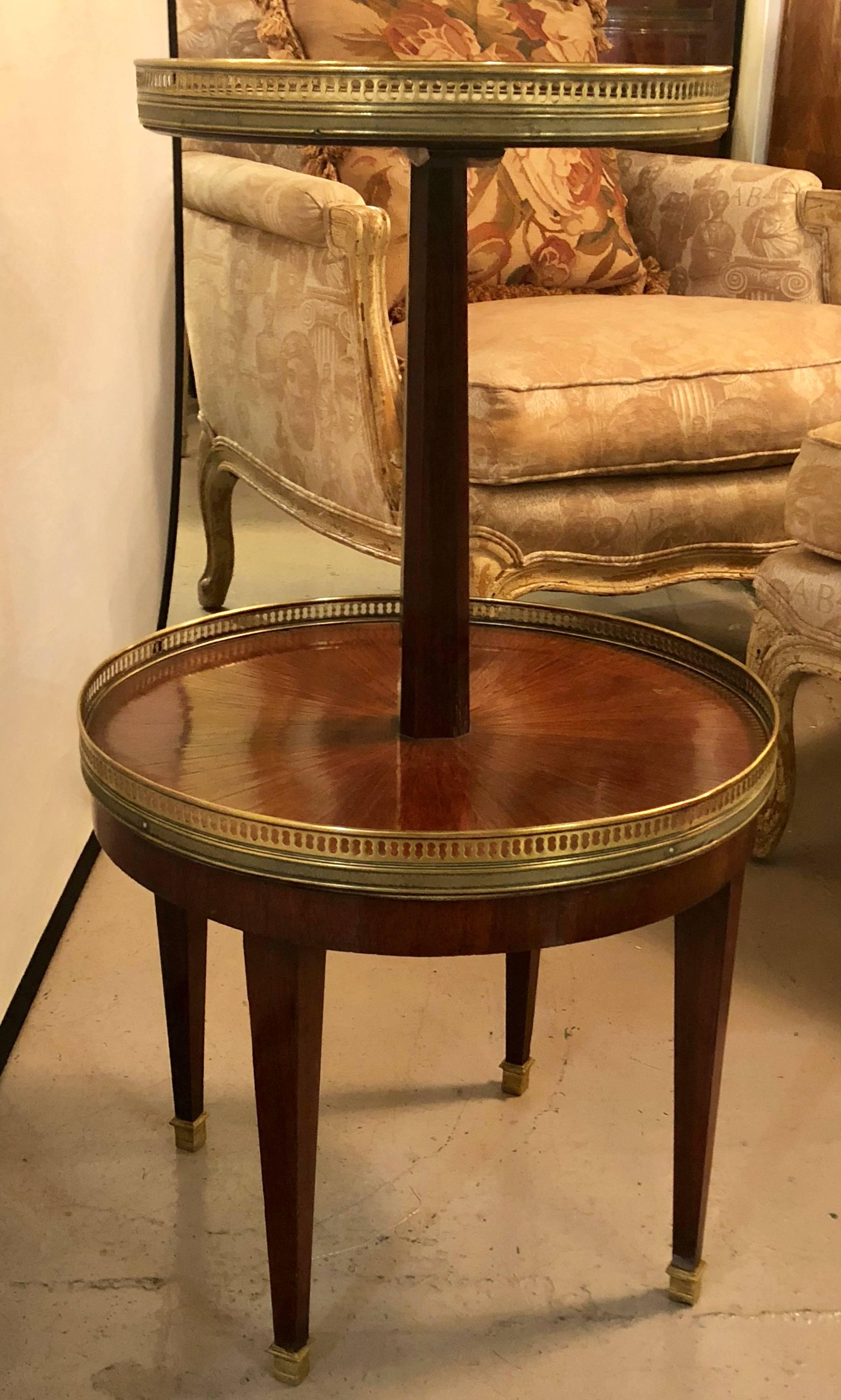 French Mahogany Marble-Top Dumbwaiter / Two-Tier Side Table with Brass Gallery 6