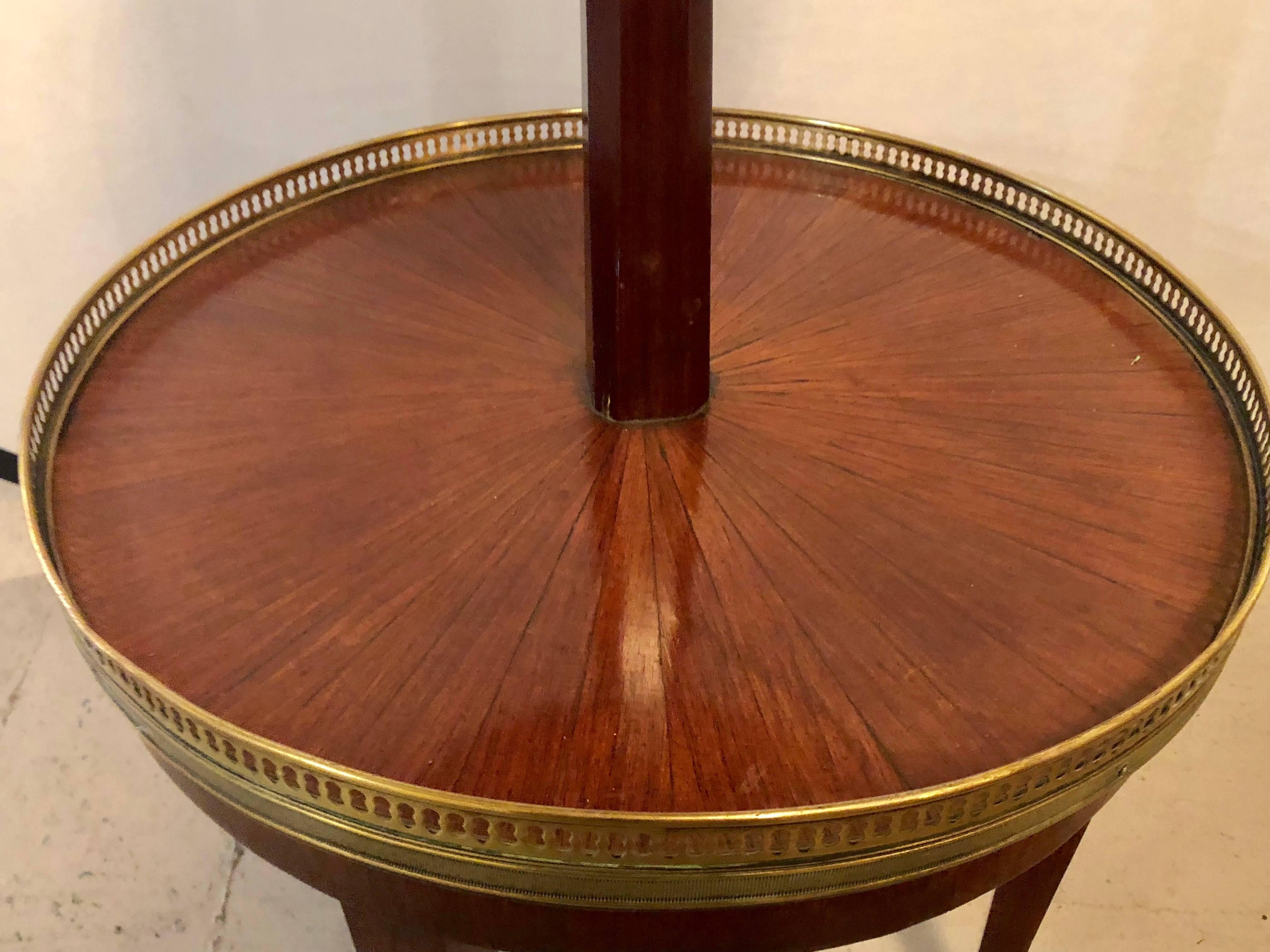 French Mahogany Marble-Top Dumbwaiter / Two-Tier Side Table with Brass Gallery 1