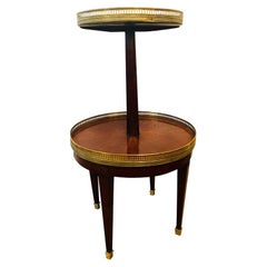 French Mahogany Marble-Top Dumbwaiter / Two-Tier Side Table with Brass Gallery
