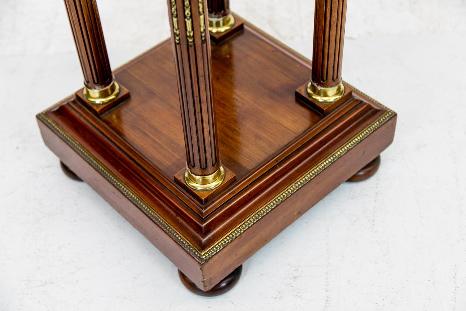 Brass  French Mahogany Marble Top Pedestal  For Sale
