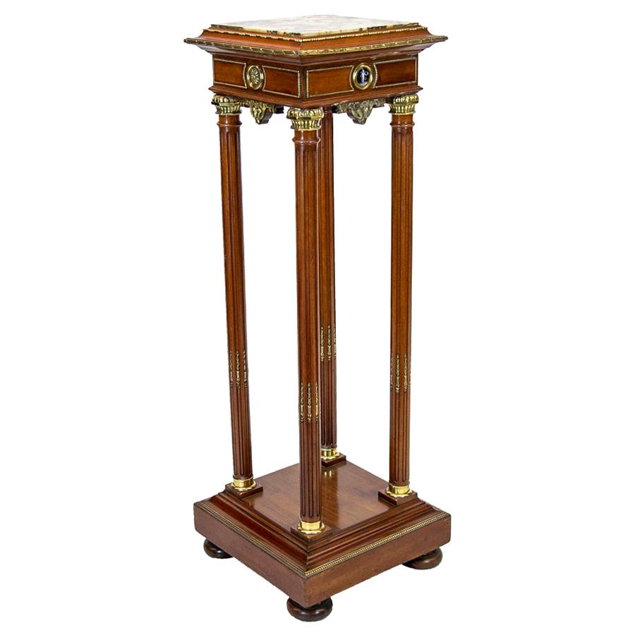  French Mahogany Marble Top Pedestal  For Sale