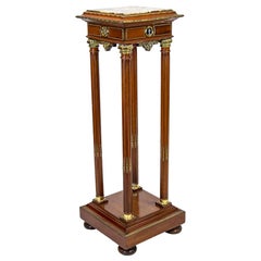 Antique  French Mahogany Marble Top Pedestal 