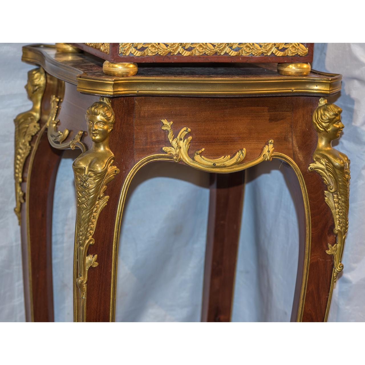19th Century French Mahogany Marble-Top Pedestal with Ormolu Mounts For Sale