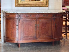 French Mahogany Marble Top Server With Rounded Ends