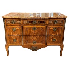 French Mahogany Marquetry Commode with Marble Top