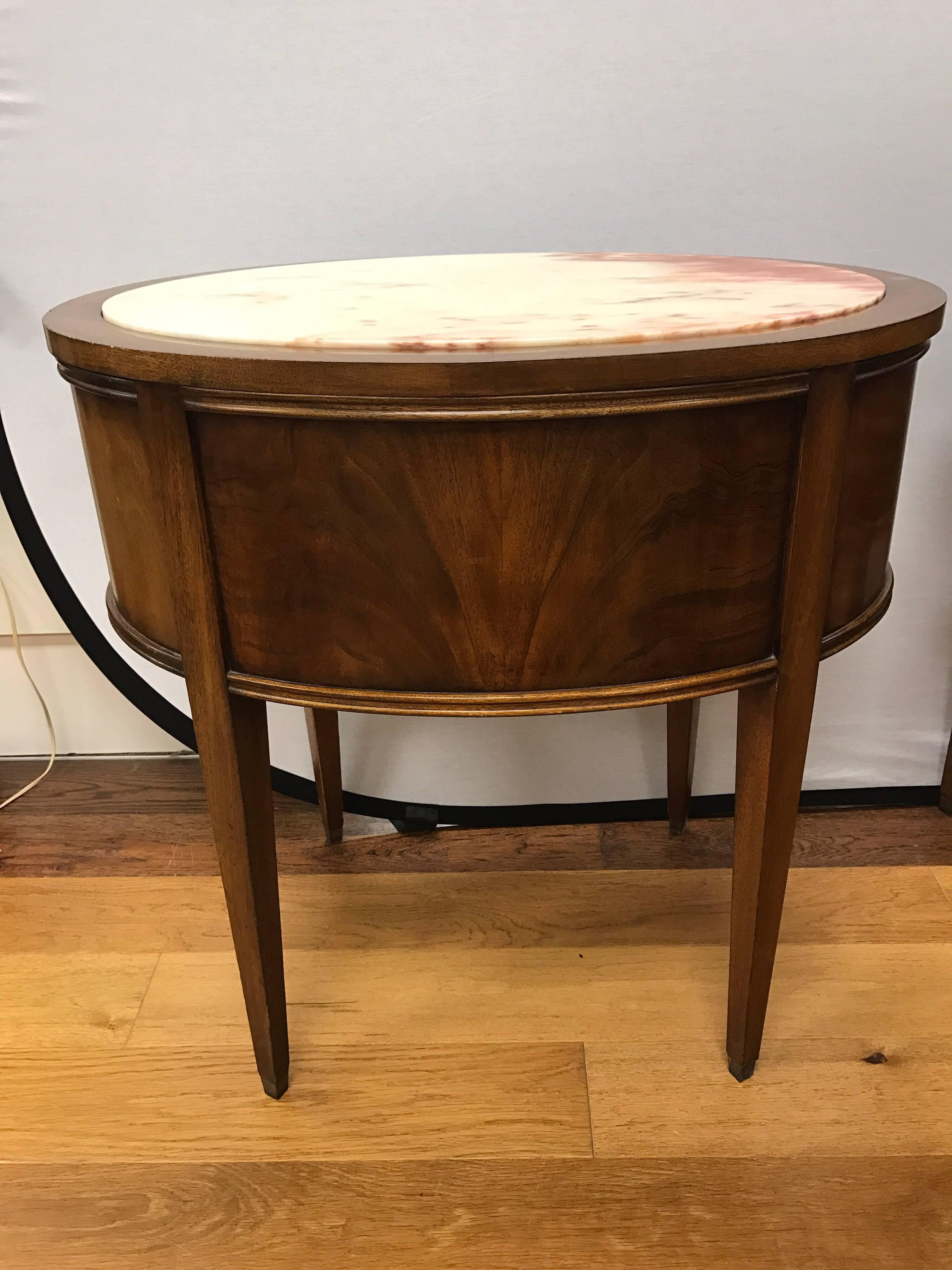 French Mahogany Oval Marble-Top Nightstands End Tables 1