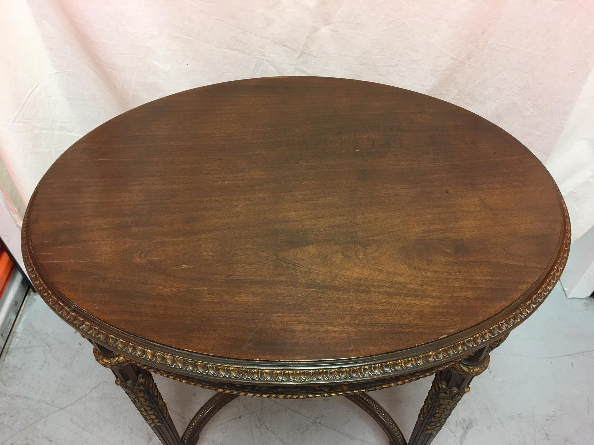 French Mahogany Oval Table with Gold Painted Ormolu, Early 20th Century In Good Condition In Savannah, GA