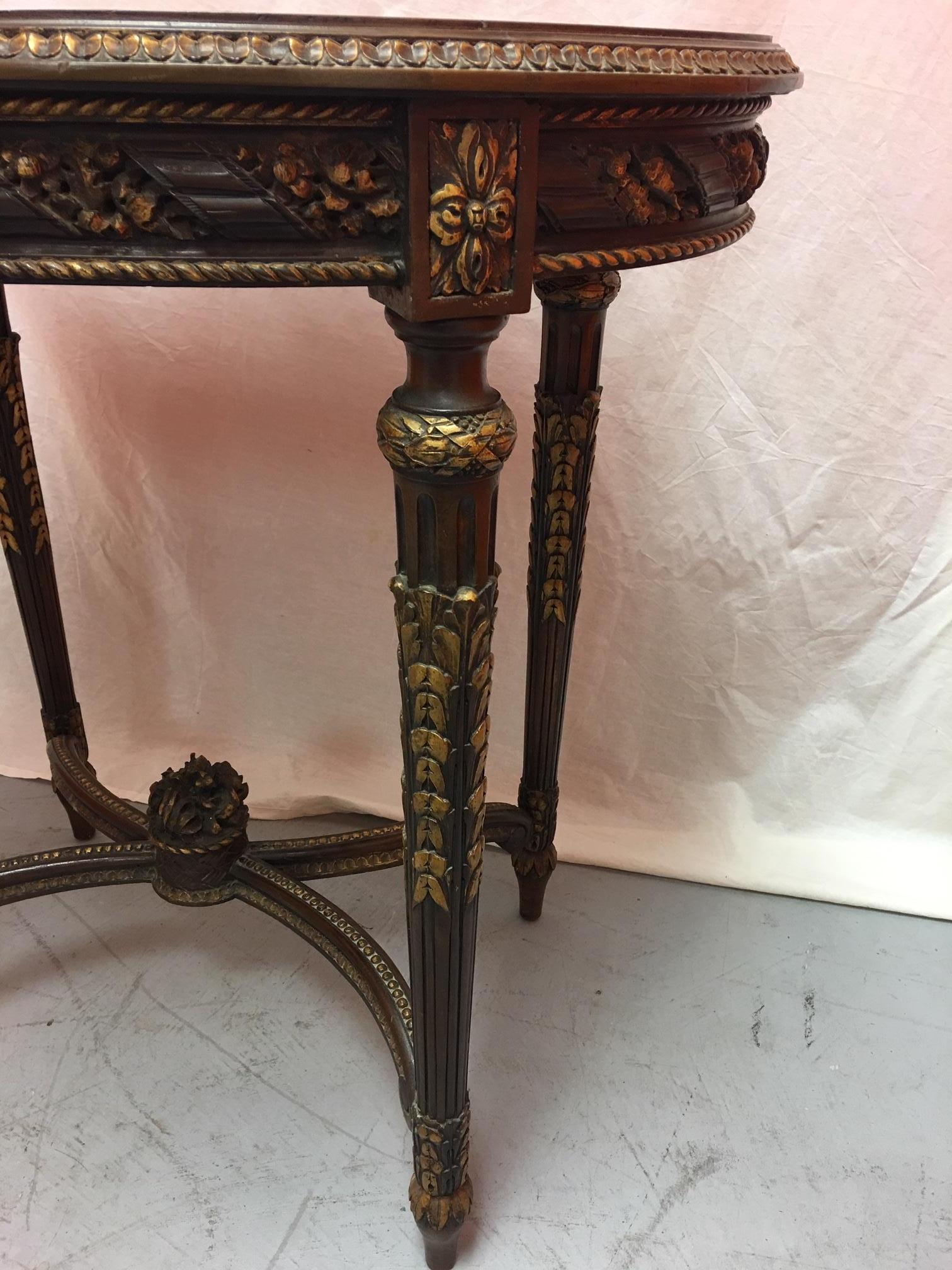 French Mahogany Oval Table with Gold Painted Ormolu, Early 20th Century 1