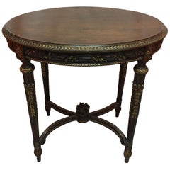 Antique French Mahogany Oval Table with Gold Painted Ormolu, Early 20th Century