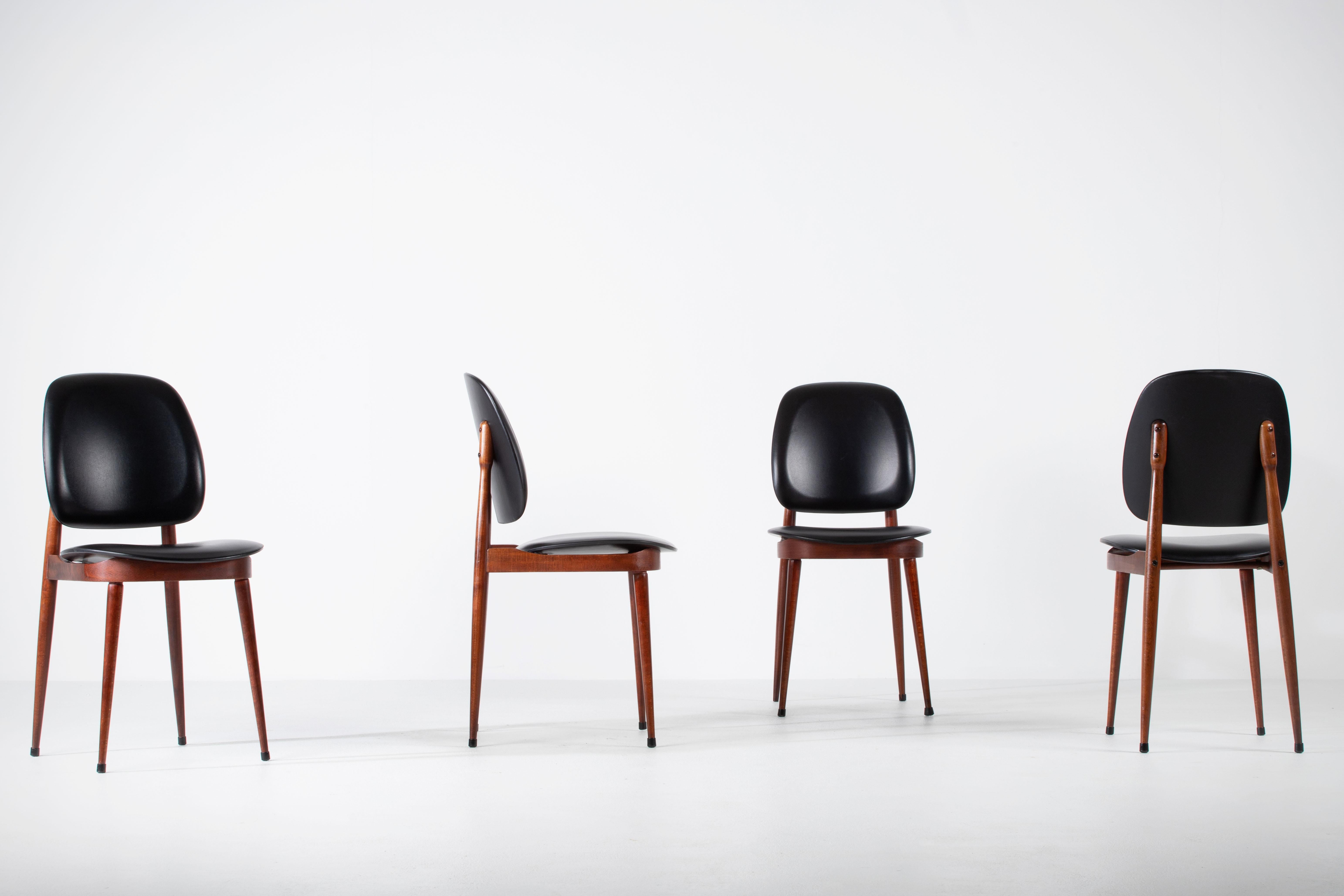 French Mahogany Pegase Chairs by Pierre Guariche for Baumann, 1960s, Set of 4 For Sale 8