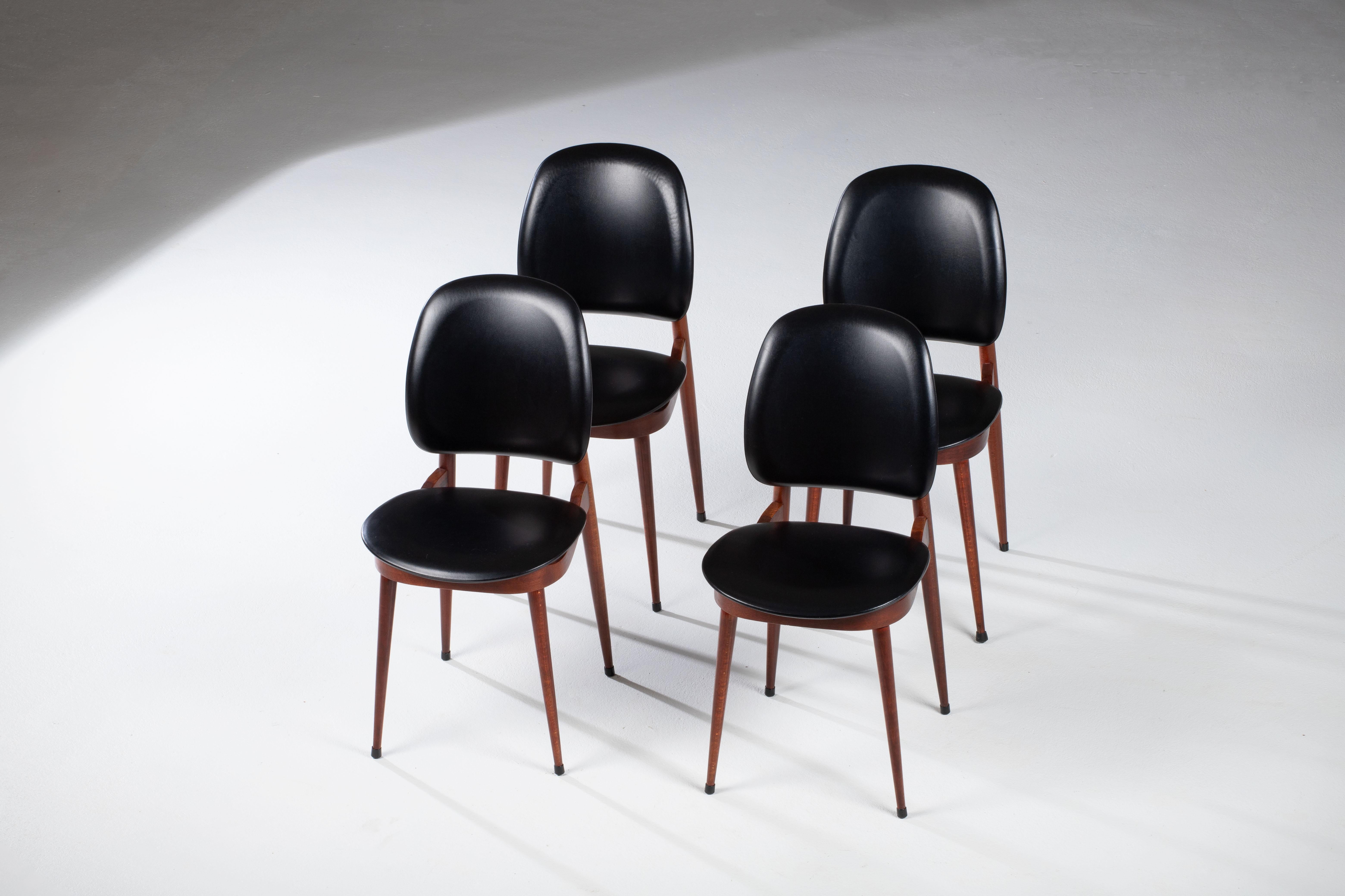 French Mahogany Pegase Chairs by Pierre Guariche for Baumann, 1960s, Set of 4 For Sale 10