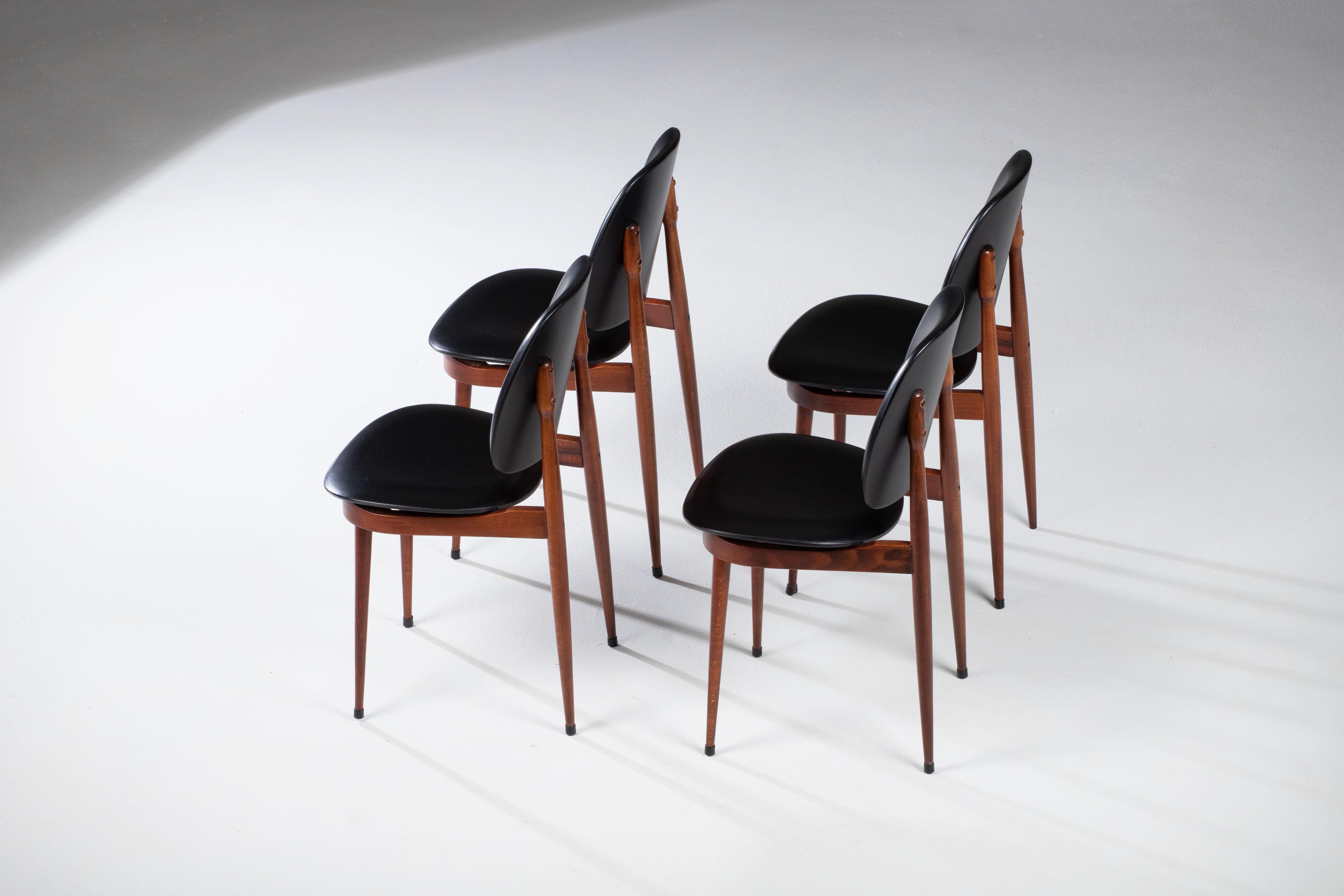 French Mahogany Pegase Chairs by Pierre Guariche for Baumann, 1960s, Set of 4 For Sale 11
