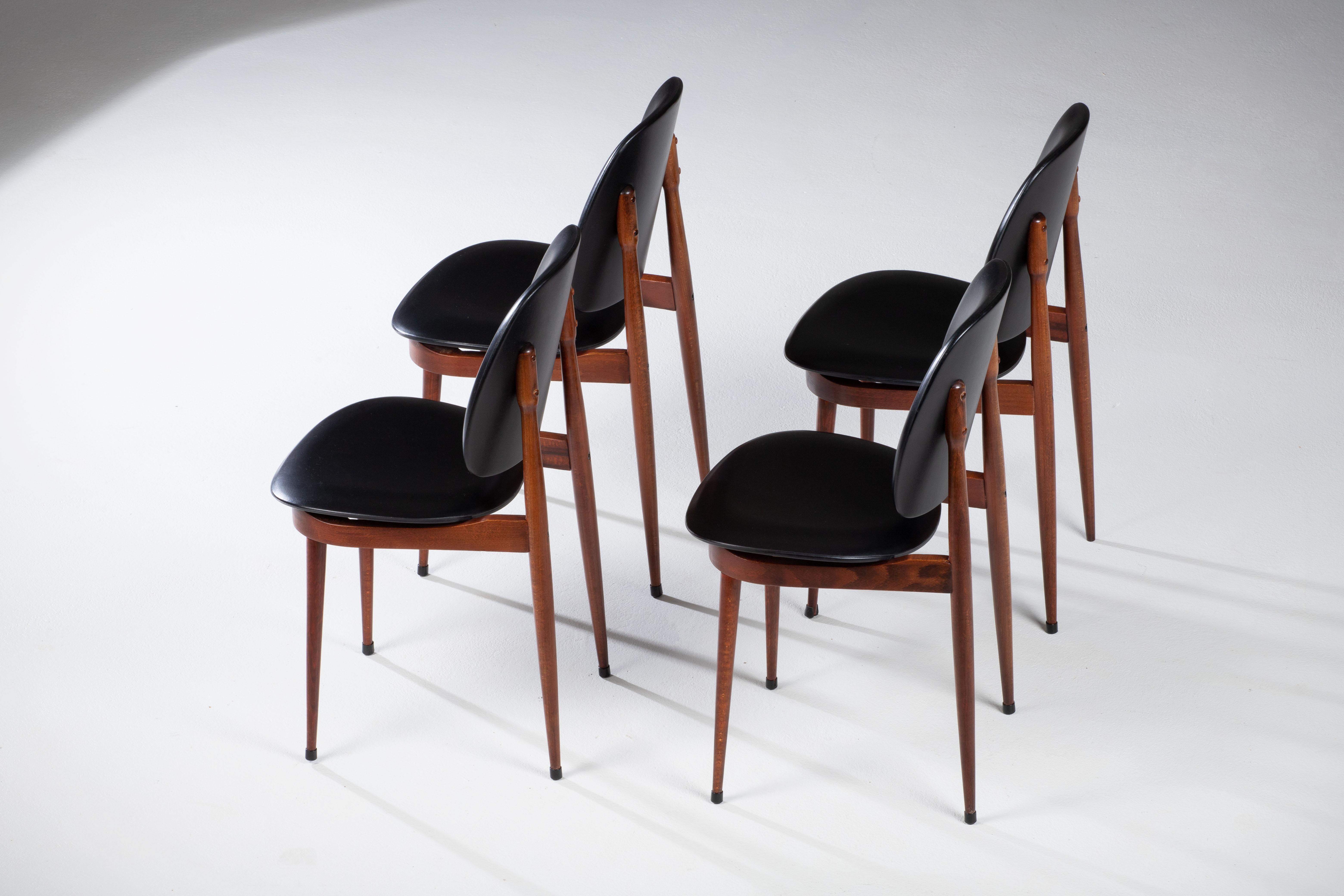 French Mahogany Pegase Chairs by Pierre Guariche for Baumann, 1960s, Set of 4 For Sale 13